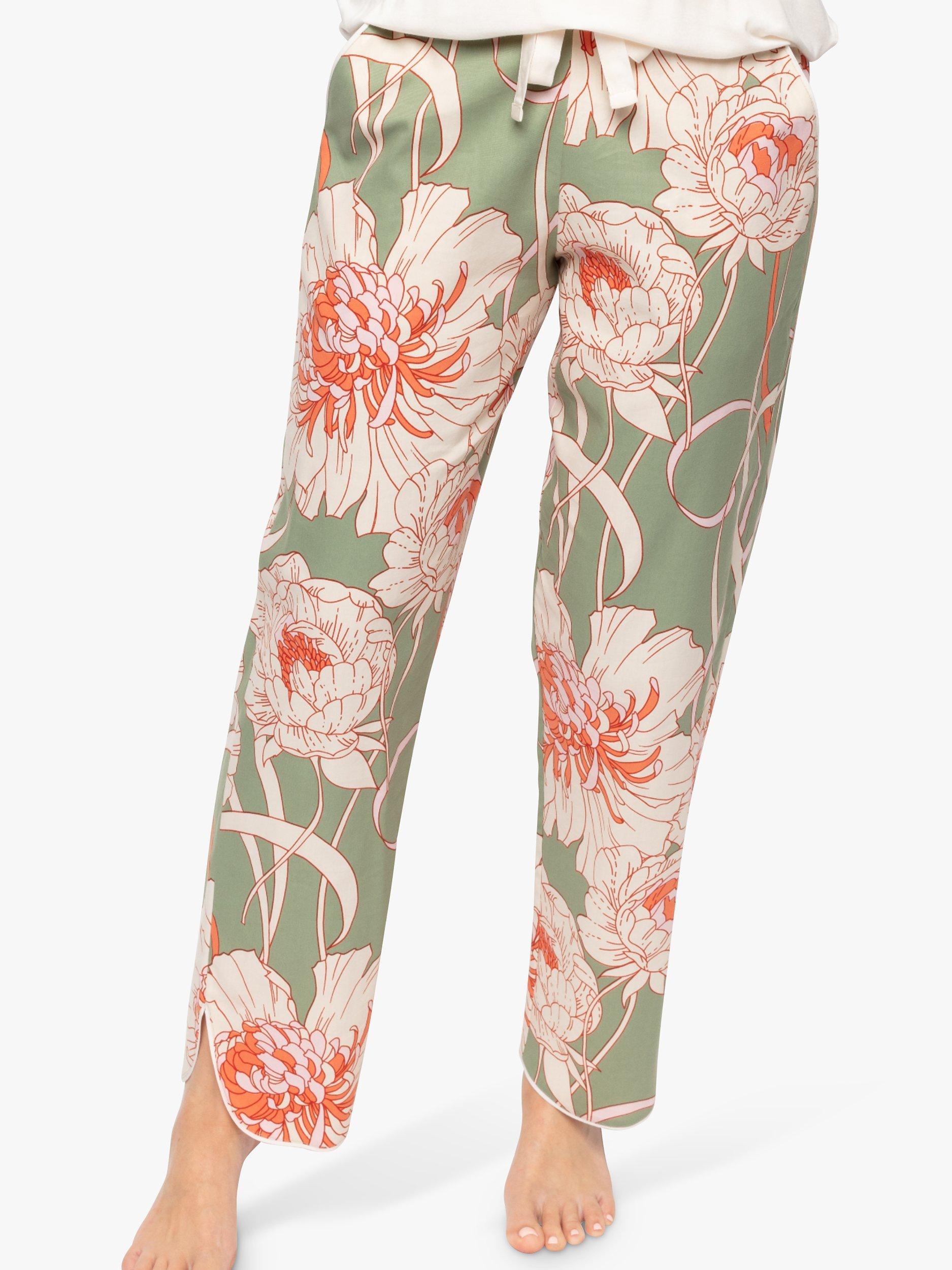 Product image 1 of 4, which shows Cyberjammies Floral Print Pyjama Bottoms, Green, 8