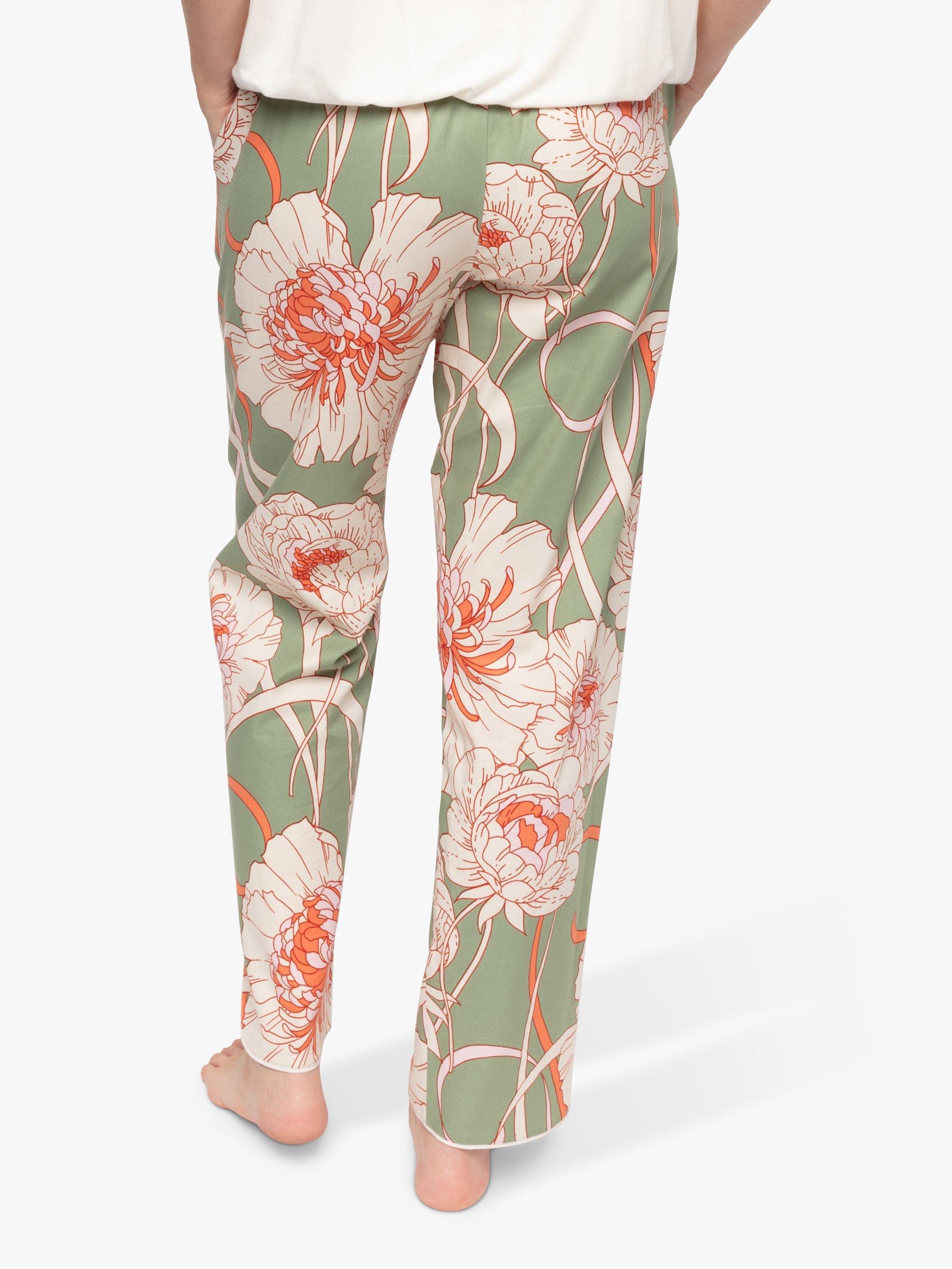 Product image 2 of 4, which shows Cyberjammies Floral Print Pyjama Bottoms, Green, 8