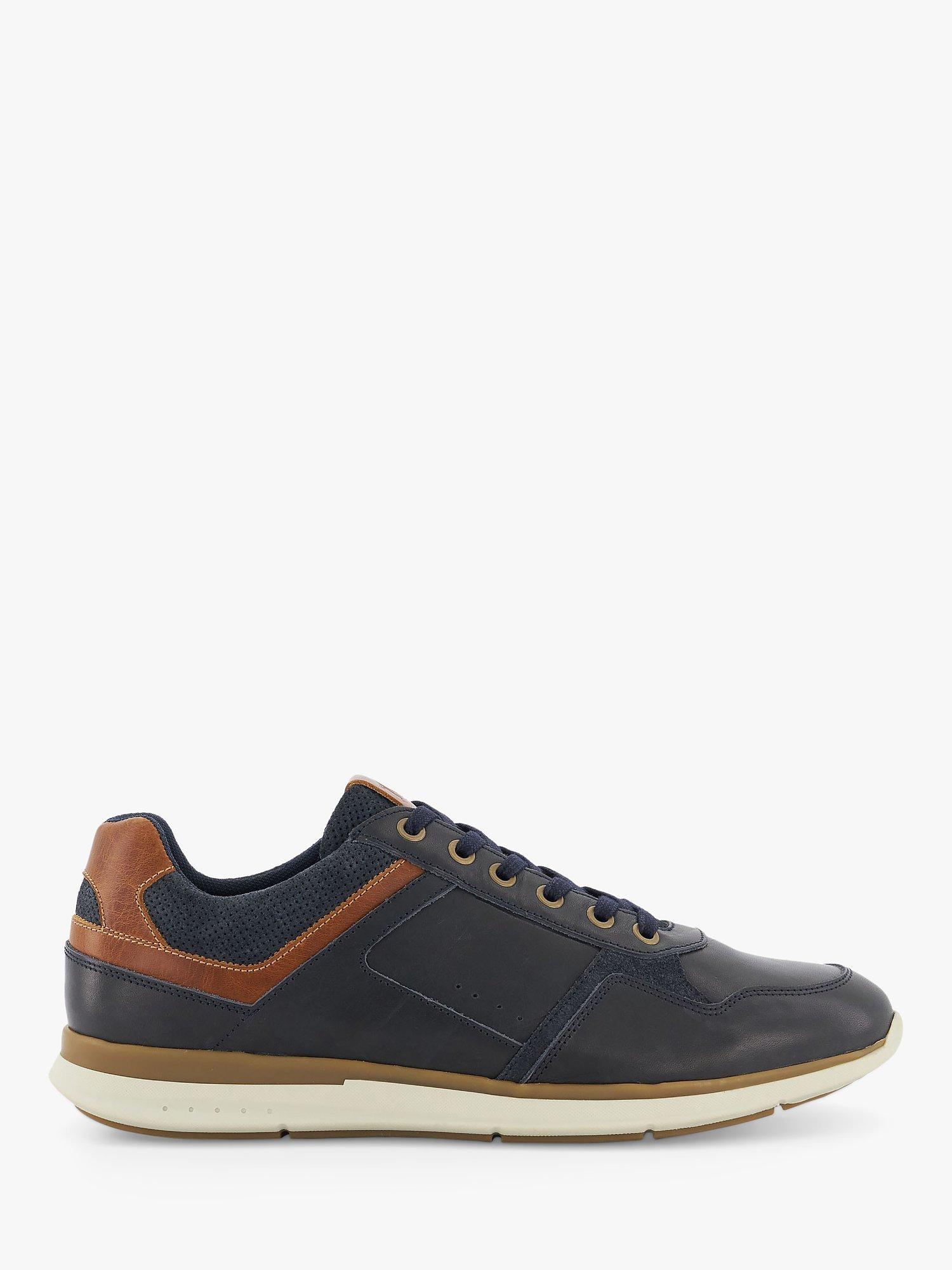 Dune Trended Leather Lace Up Trainers, Navy-leather