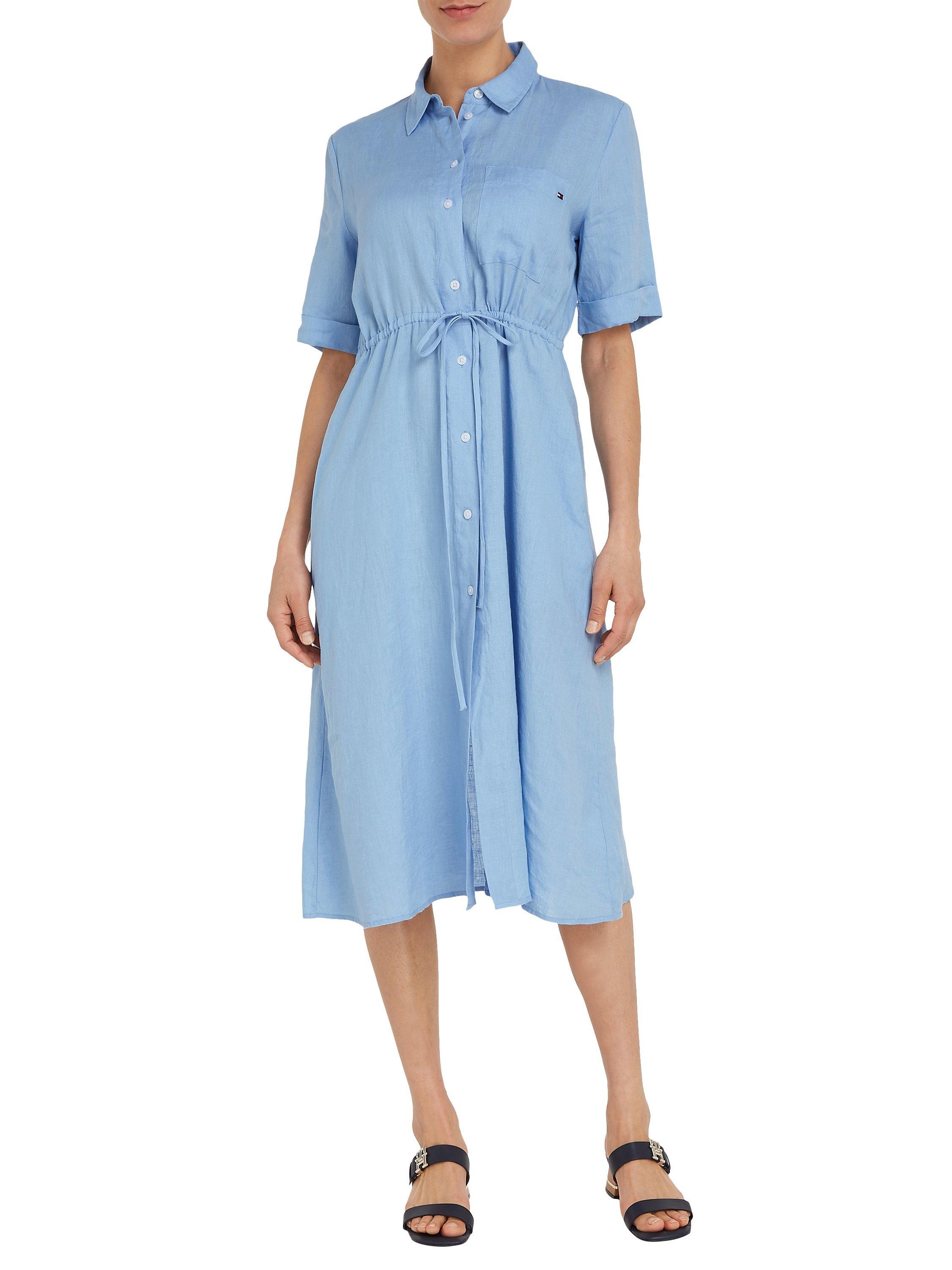 Tommy Hilfiger Shirt Elbow Length Sleeve Linen Dress, Vessel Blue