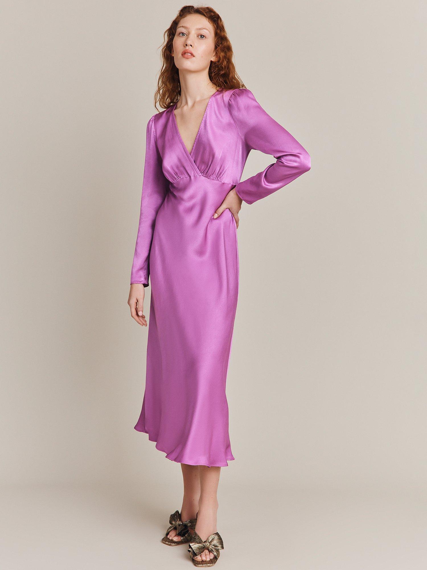 Ghost Hallie Bias Cut Satin Dress, Bright Mauve