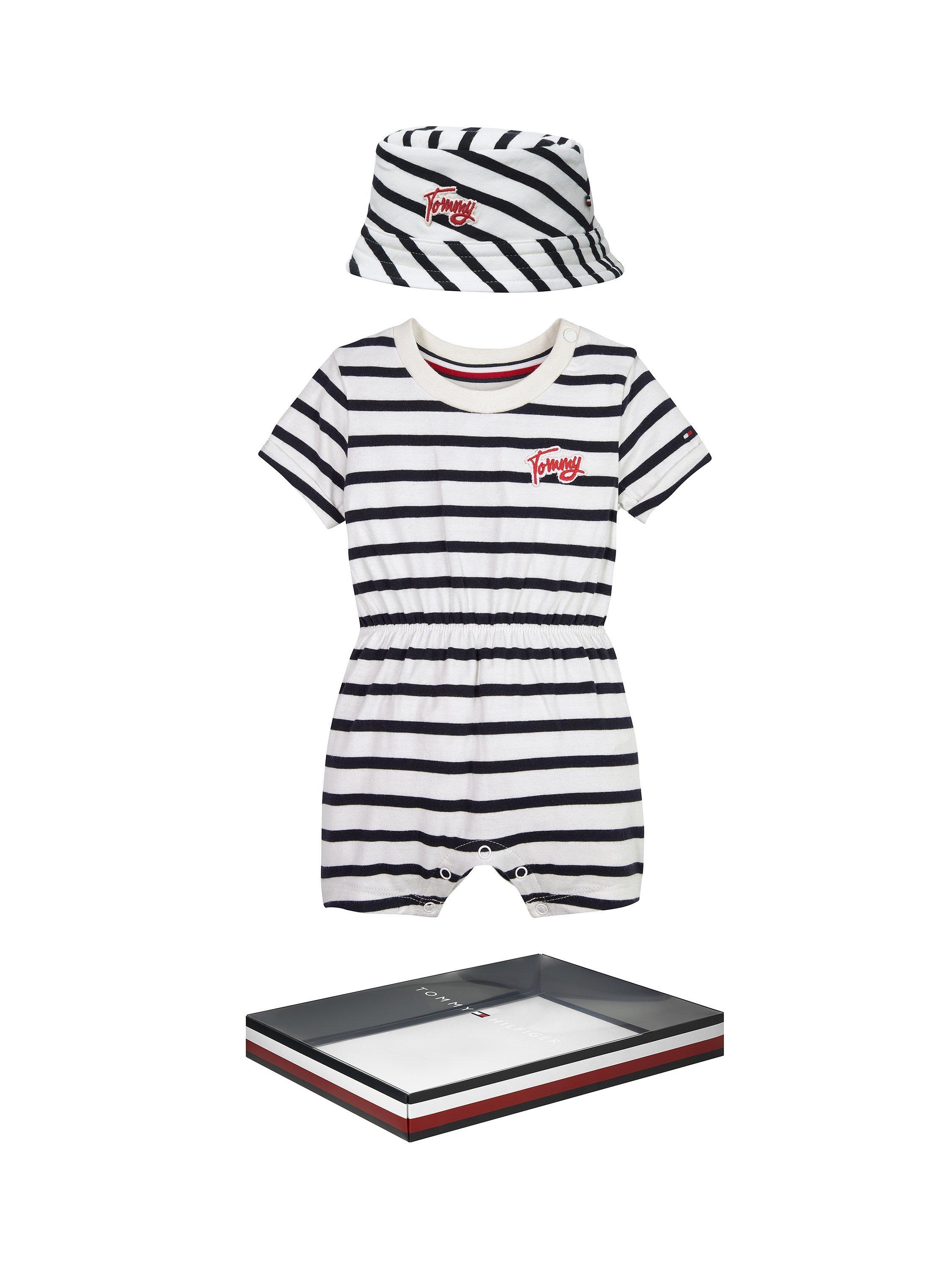 Tommy Hilfiger Baby Stripe Overall & Hat Gift Box Set, Desert Sky