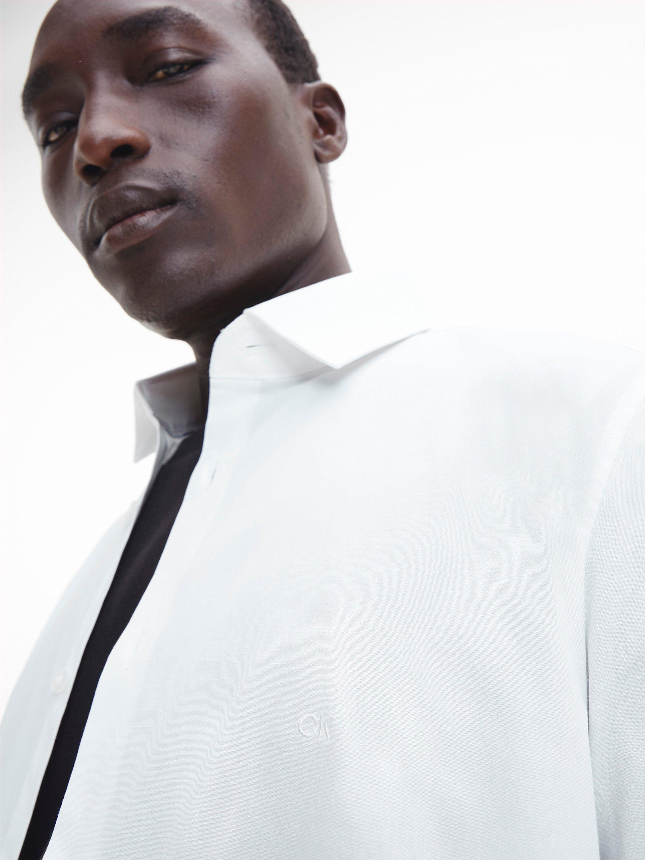 Product image 3 of 5, which shows Calvin Klein Cotton Poplin Slim Fit Shirt, White, 38R