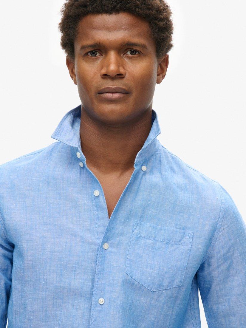 Product image 4 of 8, which shows Superdry Studios Linen and Organic Cotton Blend Shirt, Blue Bonnet, S