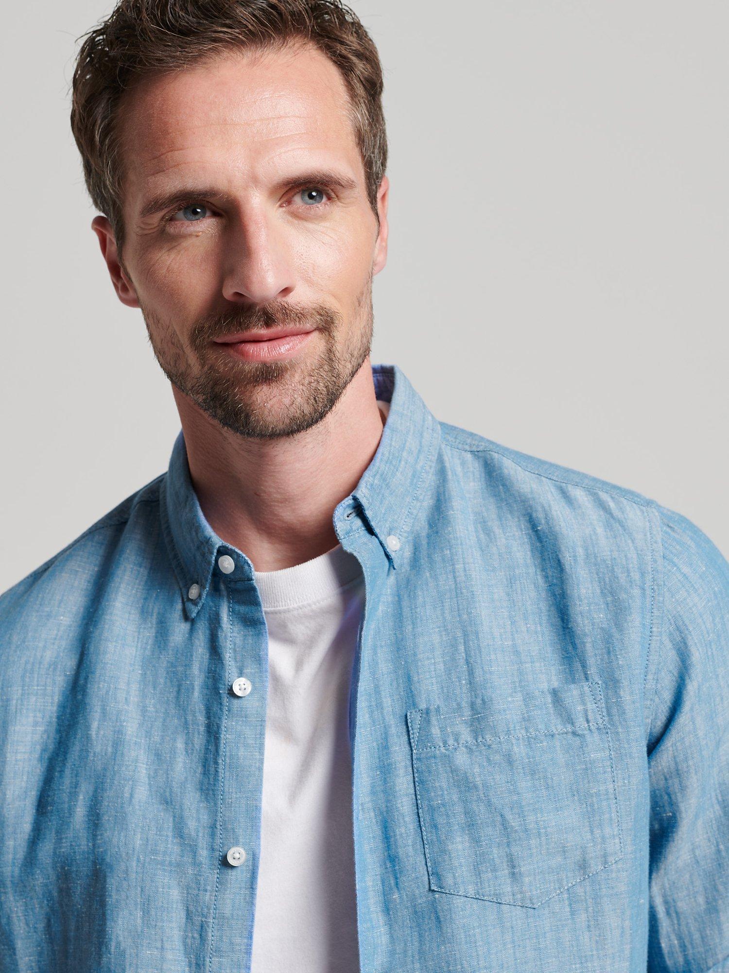 Product image 5 of 8, which shows Superdry Studios Linen and Organic Cotton Blend Shirt, Blue Bonnet, S