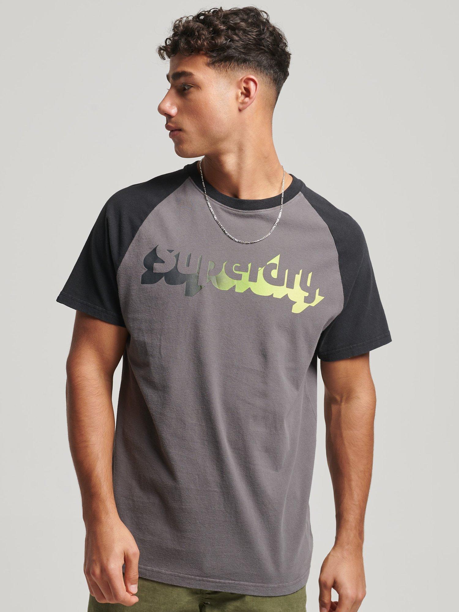 Superdry Vintage Shadow Raglan T-Shirt, Charcoal Grey/Black, XL