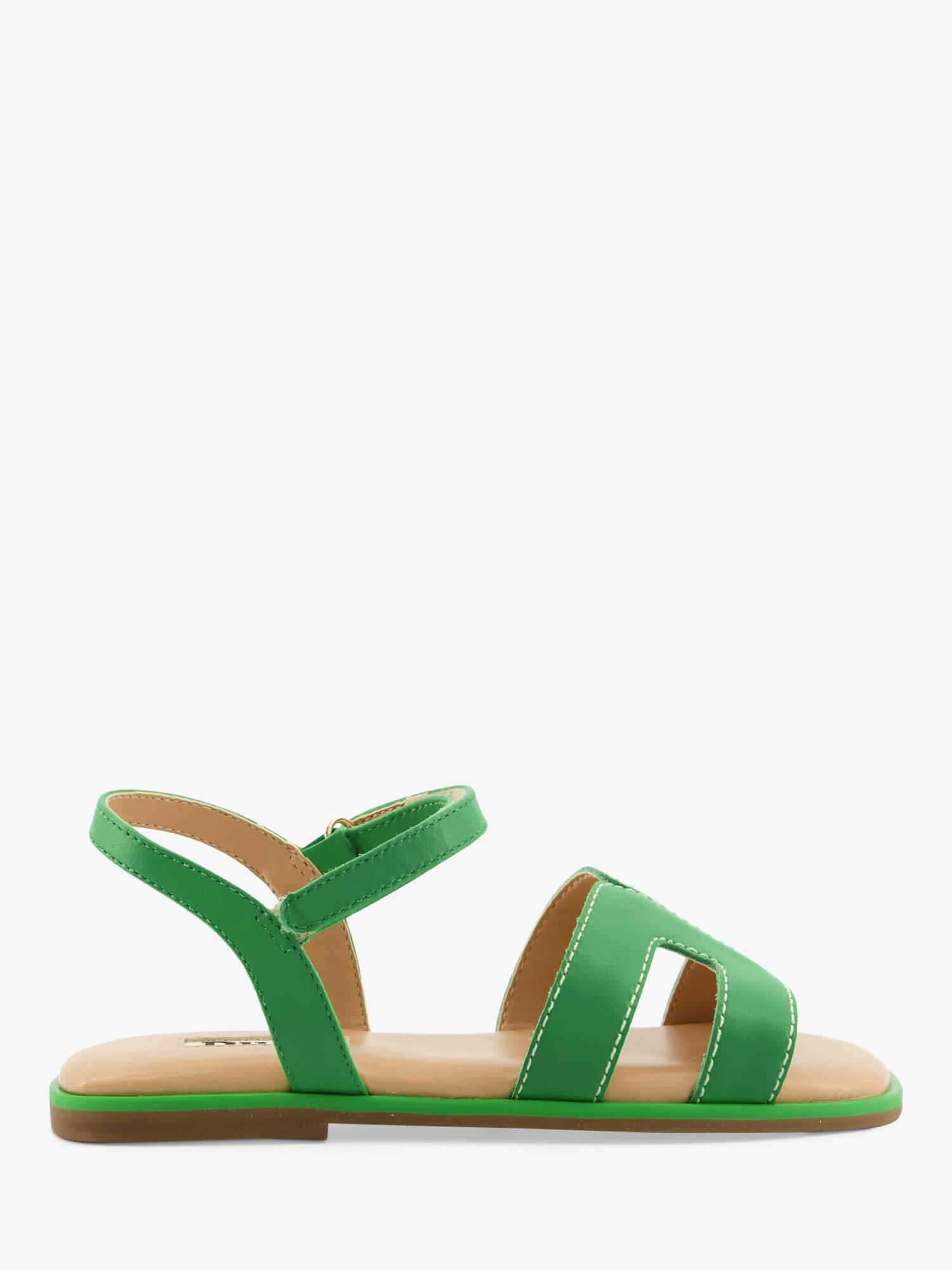 Dune Kids' Lumy Top-Stitch Flat Sandals, Green