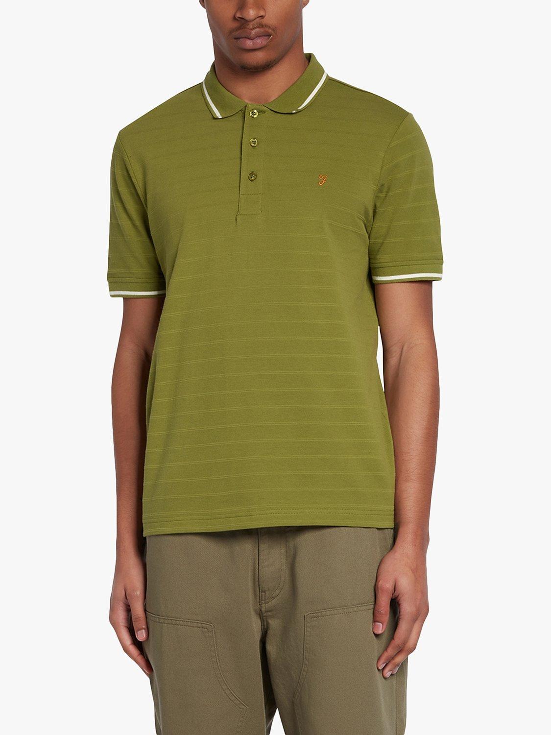 Farah Kingston Striped Polo Top, Moss Green