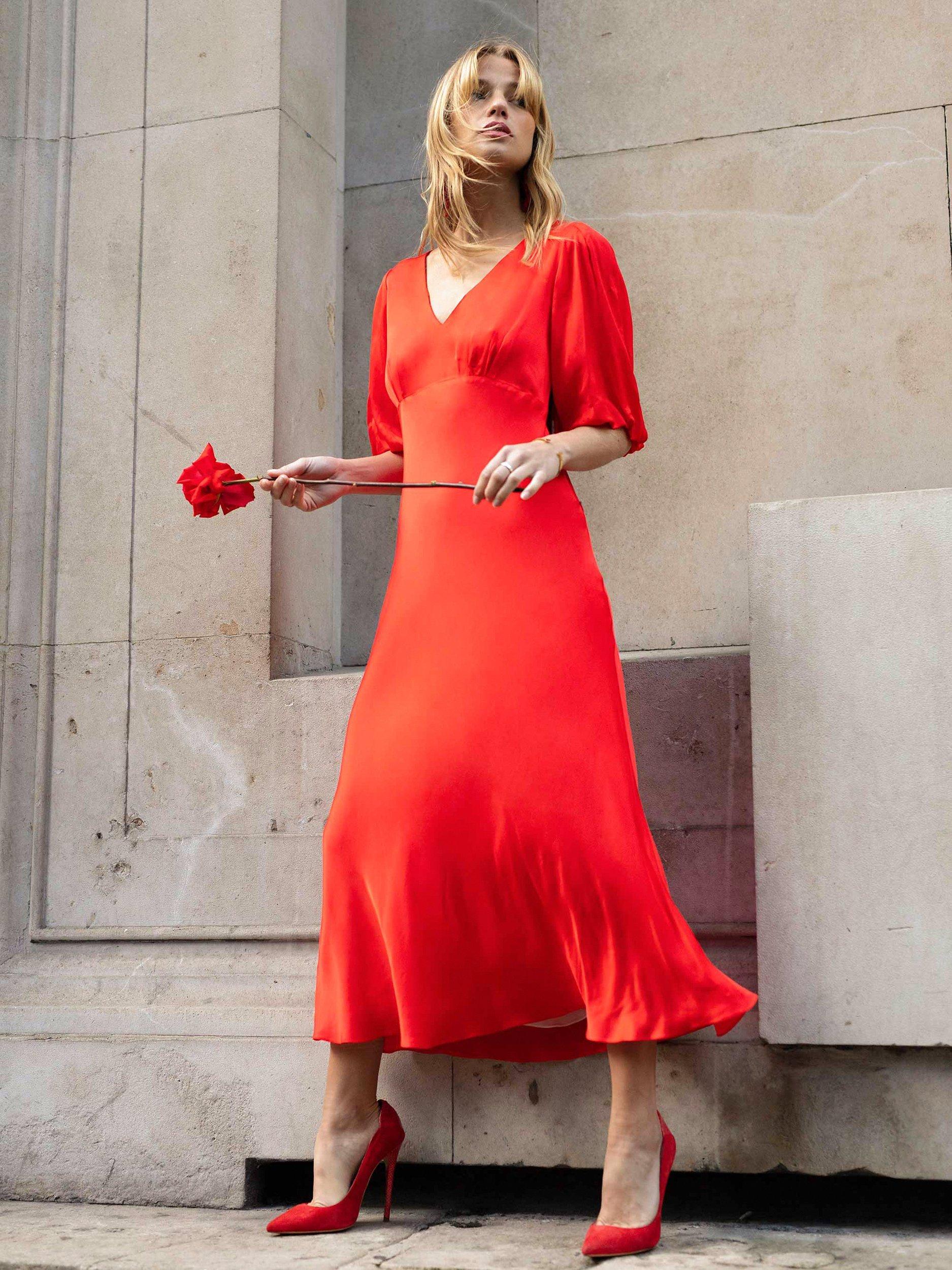 Ro&Zo Evora Bias Midi Dress, Red