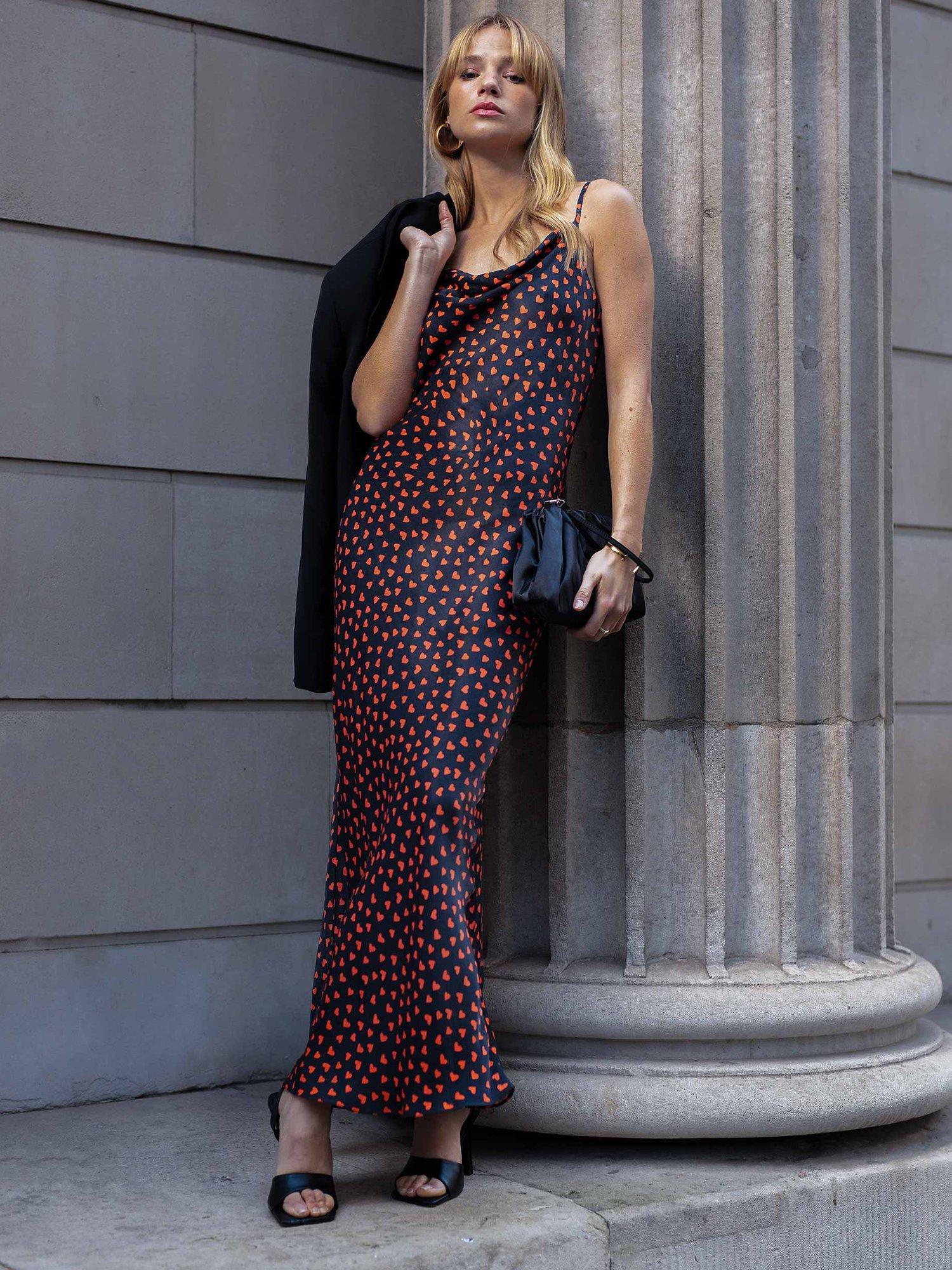 Ro&Zo Heart Print Cami Midi Dress, Black/Red