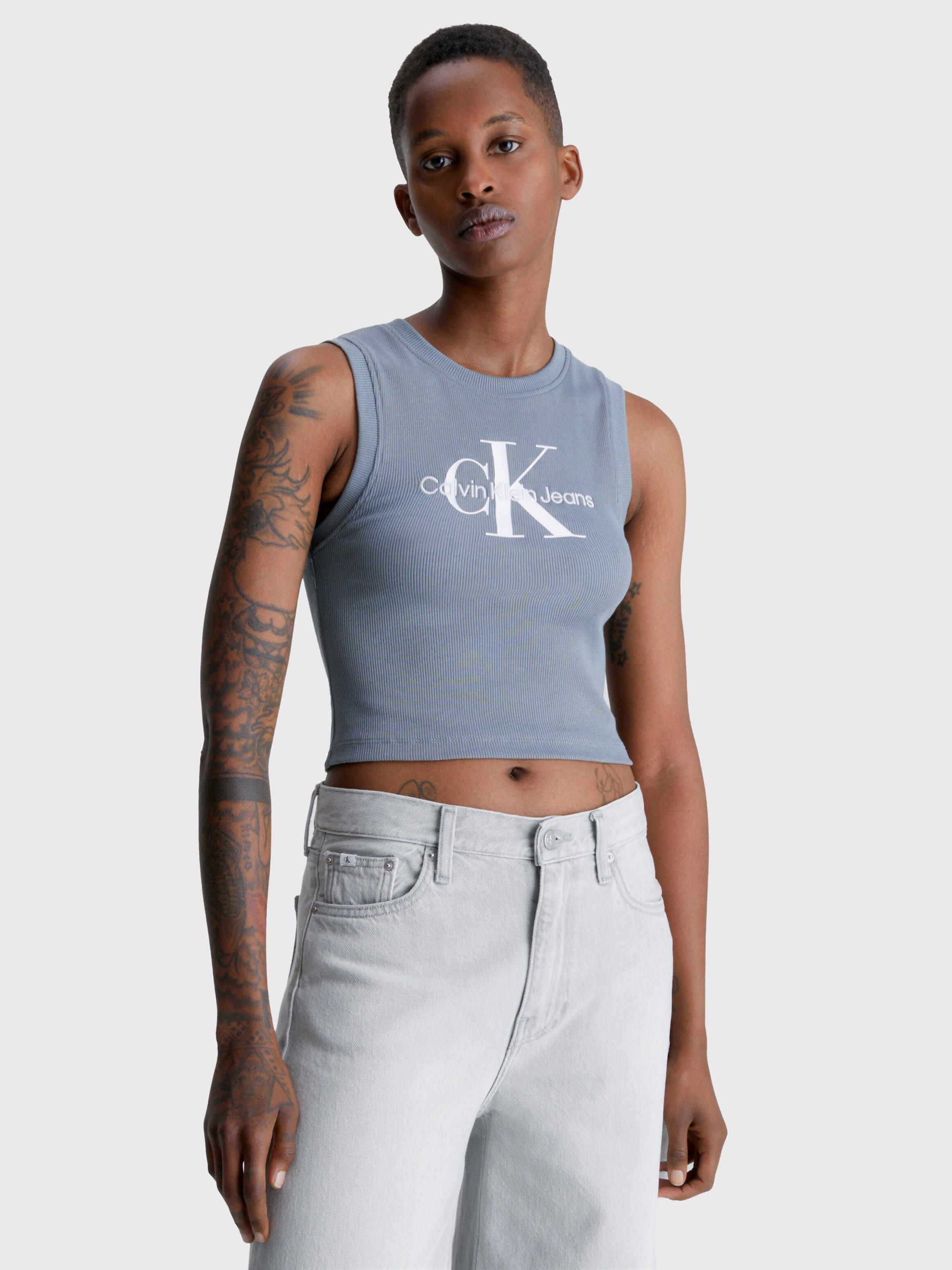 Calvin Klein Archival Monologo Ribbed Tank Top, Grey