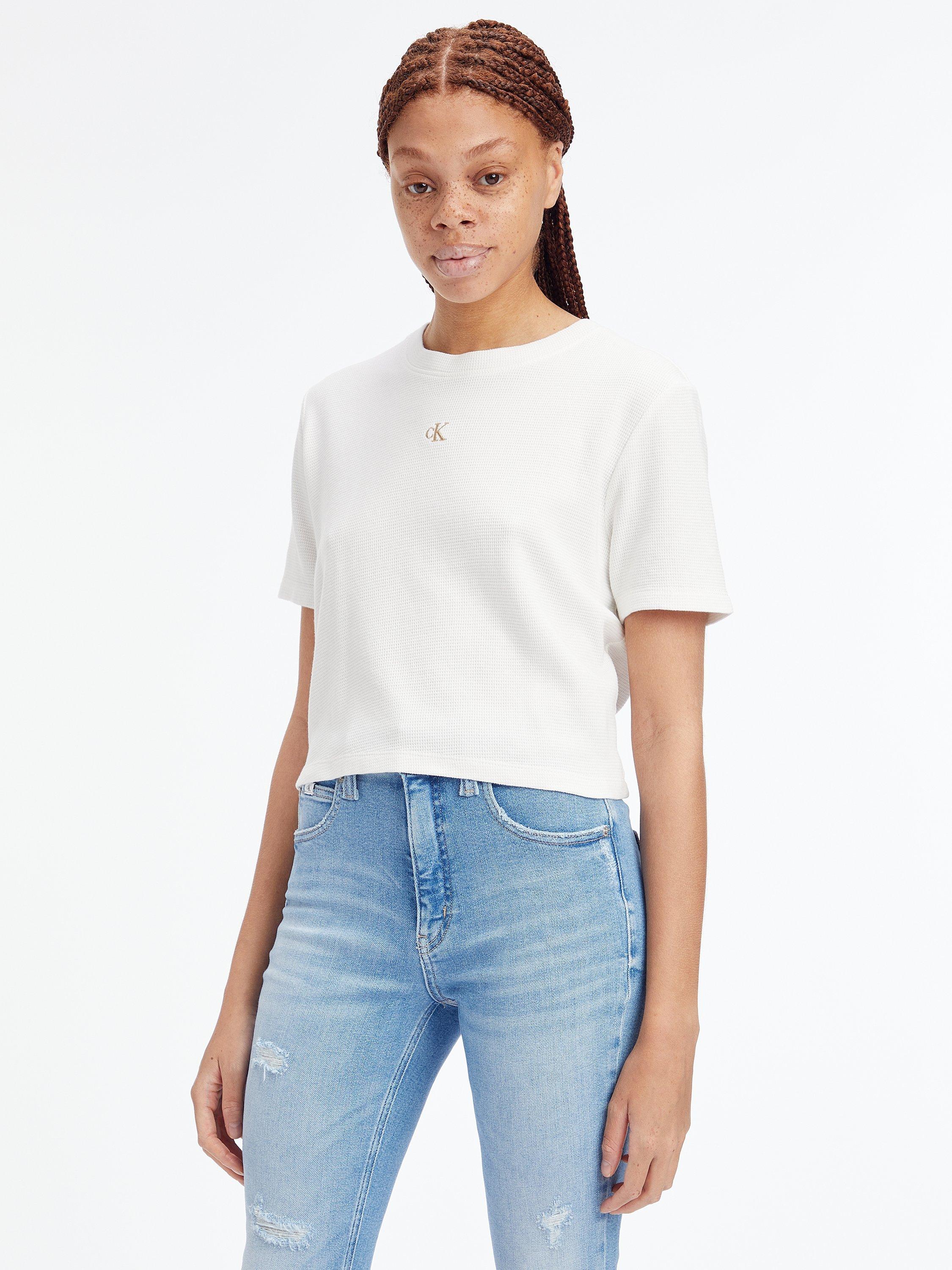 Calvin Klein Waffle Mono Logo Embroidered T-Shirt, Greige