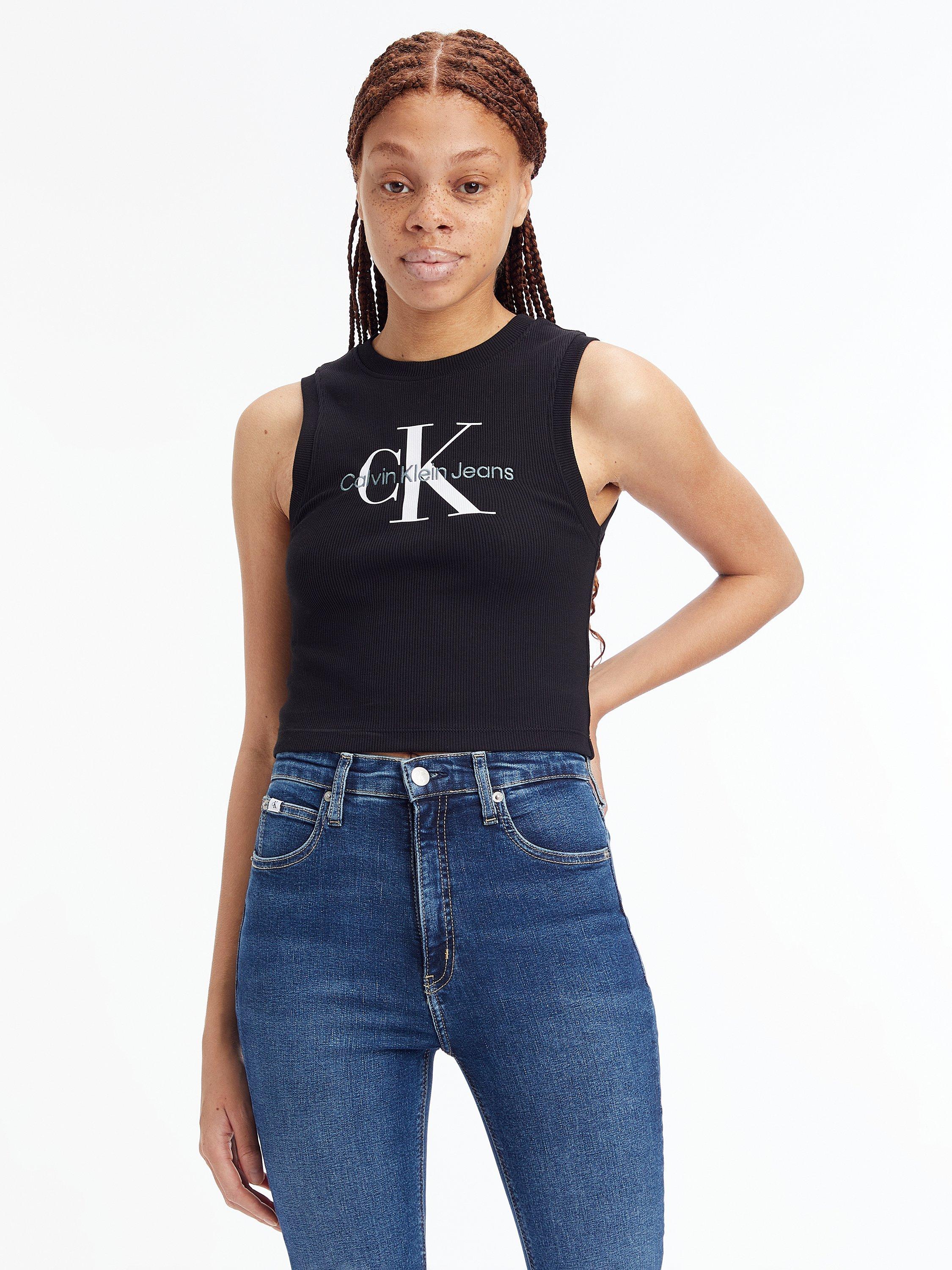 Calvin Klein Archival Monologo Ribbed Tank Top, Black