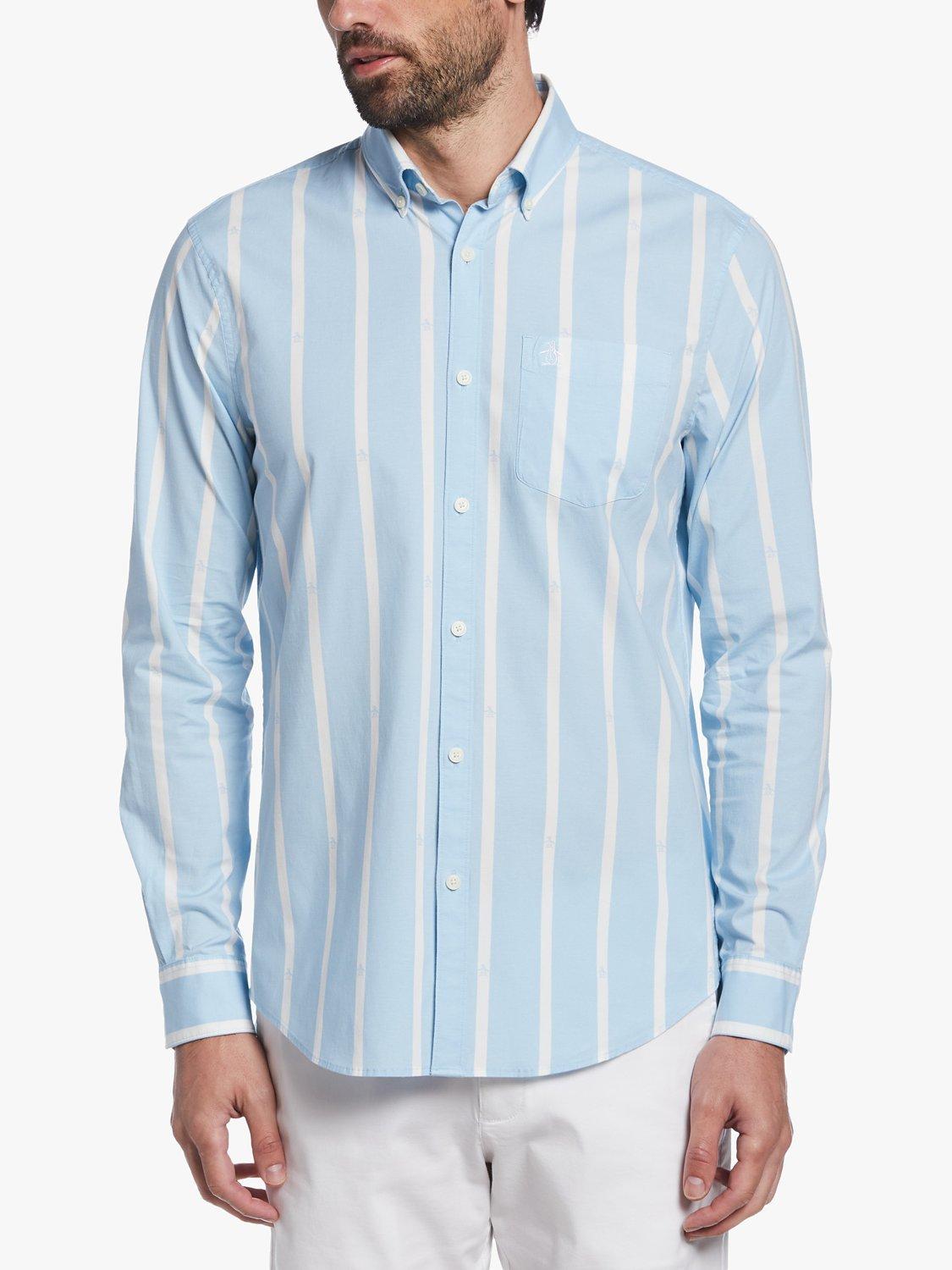 Original Penguin Stripe Long Sleeve Shirt, 496 Cerulean