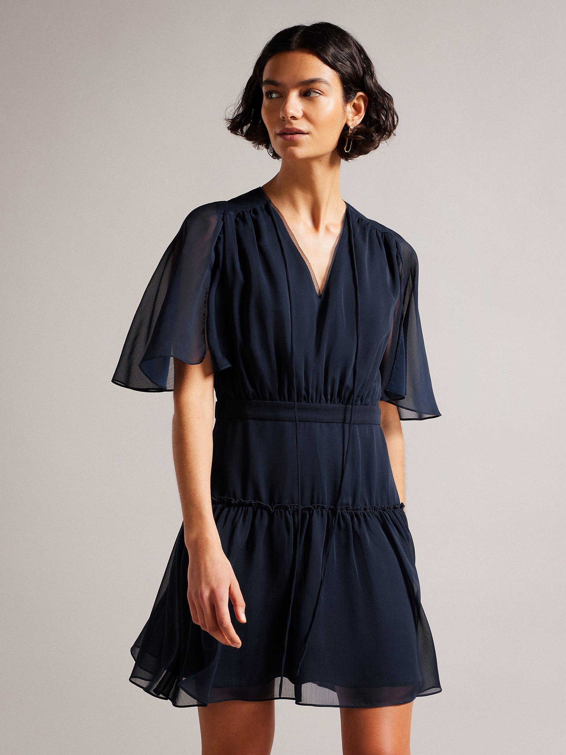 Ted Baker Giggie Tiered Mini Dress, Dark Blue