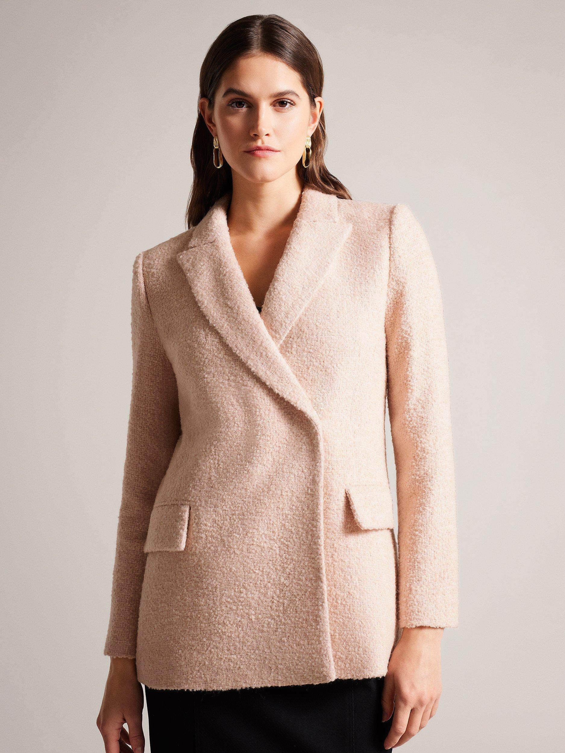 Ted Baker Robinet Wool Blend Double Breasted Blazer Coat, Pale Pink