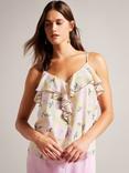 Ted Baker Shaunia Floral Print Frill Neck Top, Light Yellow/Multi