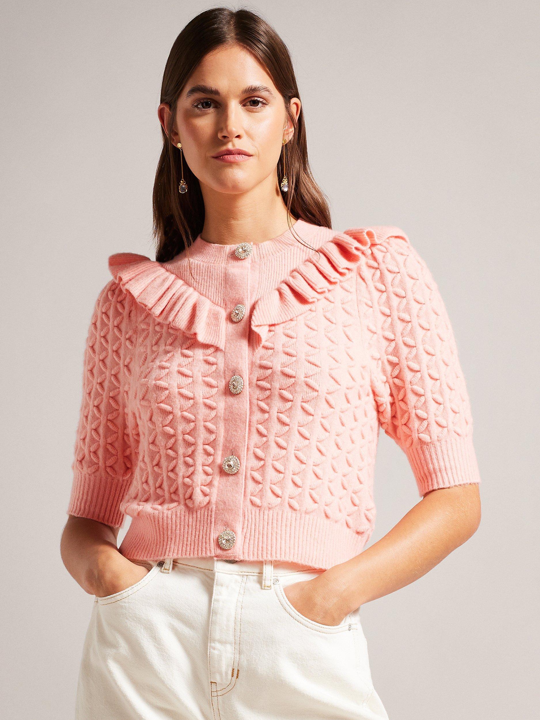 Ted Baker Haniha Frill Detail Cardigan, Pink