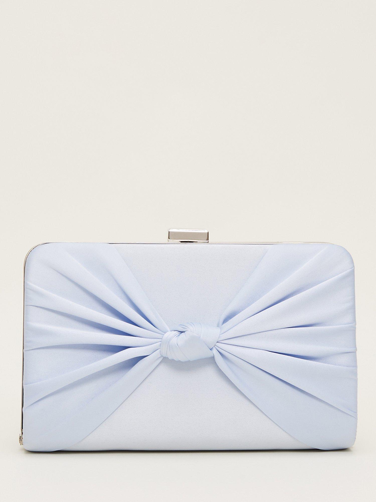 Phase Eight Satin Knot Front Box Clutch Bag, Cornflower, One Size