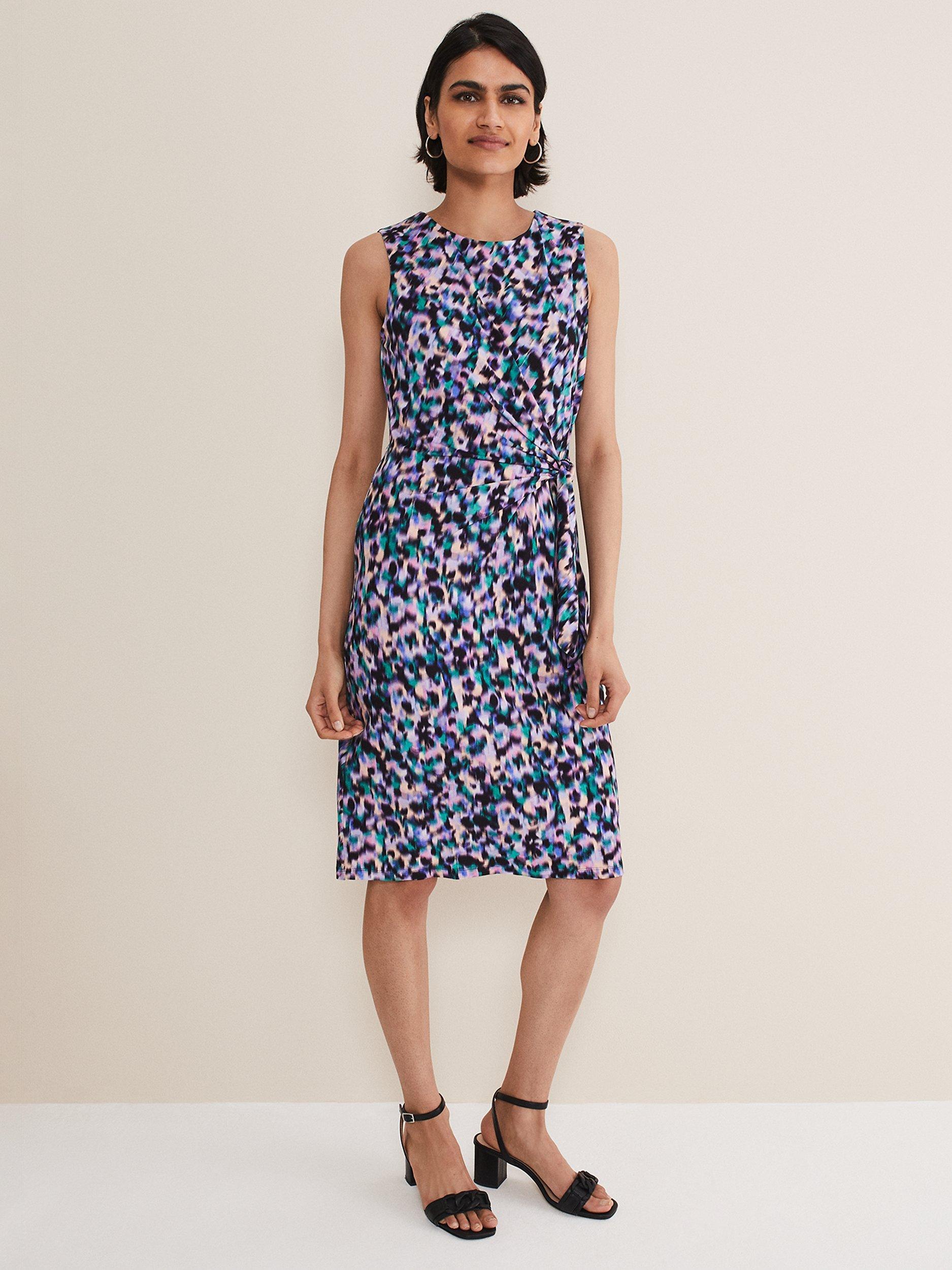 Product image 1 of 7, which shows Phase Eight Sasha Cap Sleeve Abstract Print Dress, Multi, 14