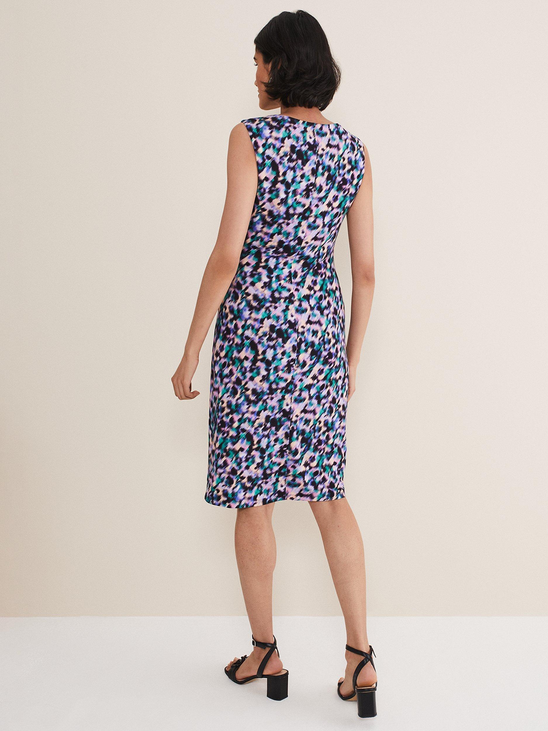 Product image 2 of 7, which shows Phase Eight Sasha Cap Sleeve Abstract Print Dress, Multi, 14
