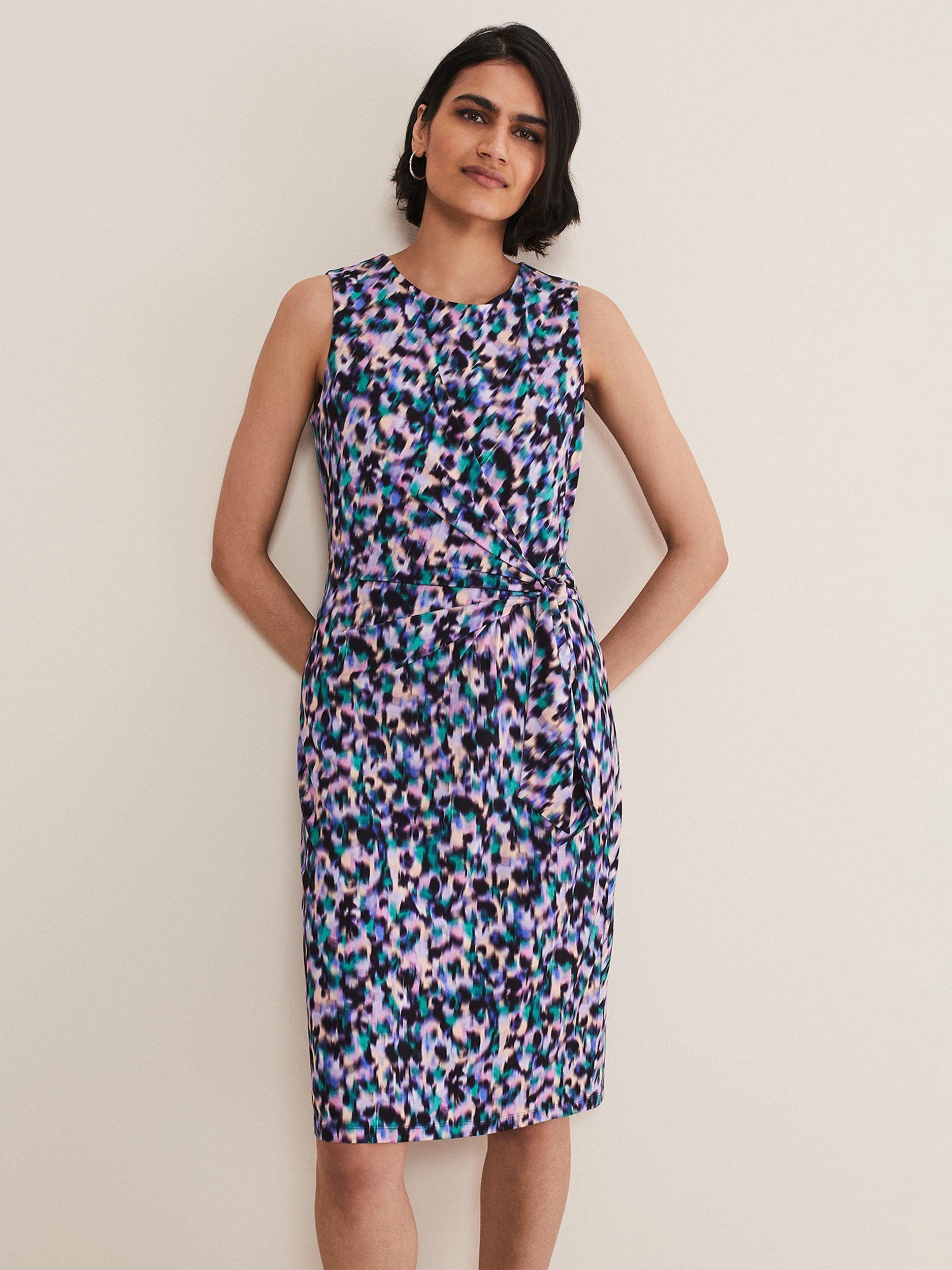 Product image 3 of 7, which shows Phase Eight Sasha Cap Sleeve Abstract Print Dress, Multi, 14
