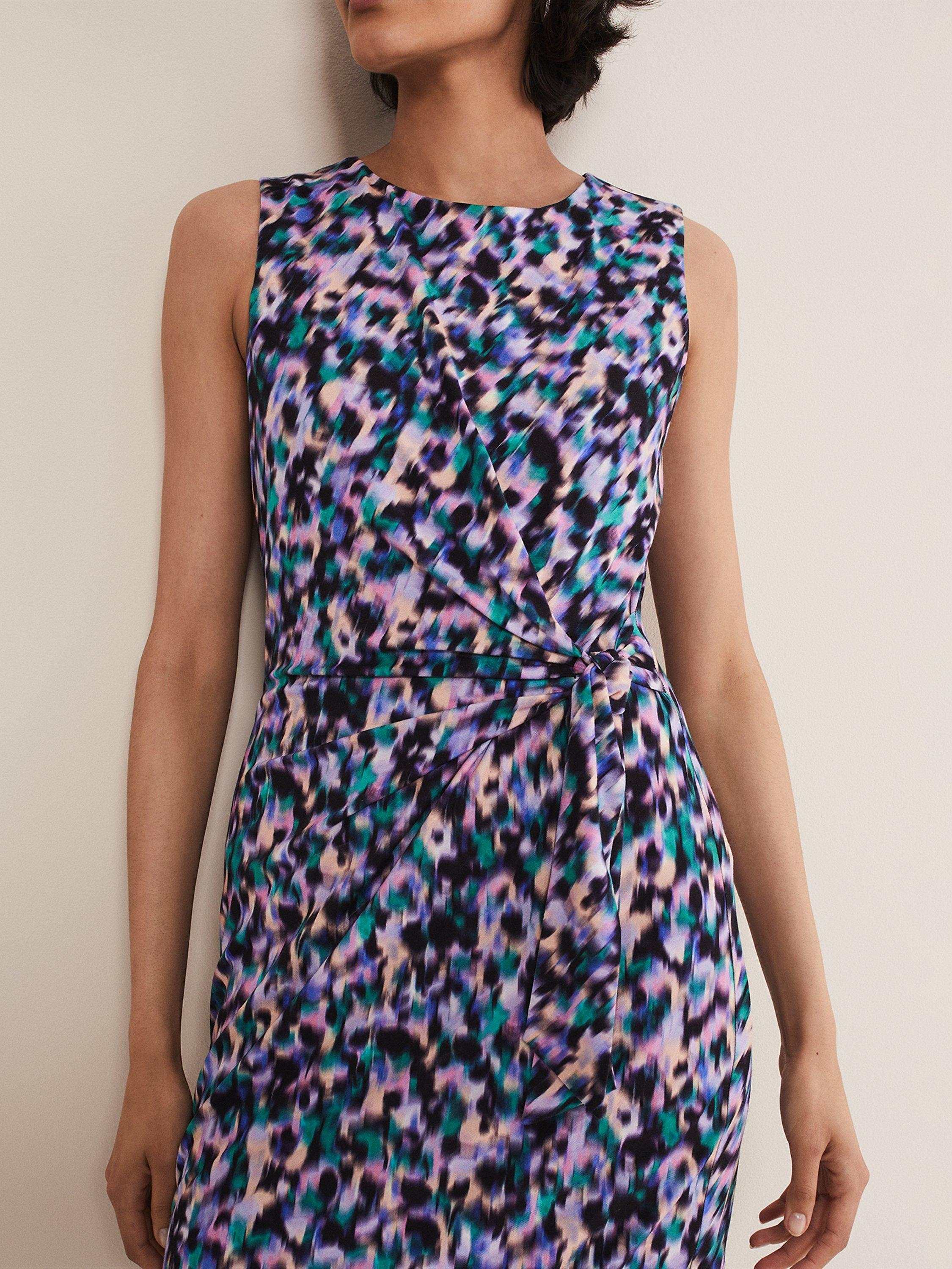 Product image 4 of 7, which shows Phase Eight Sasha Cap Sleeve Abstract Print Dress, Multi, 14