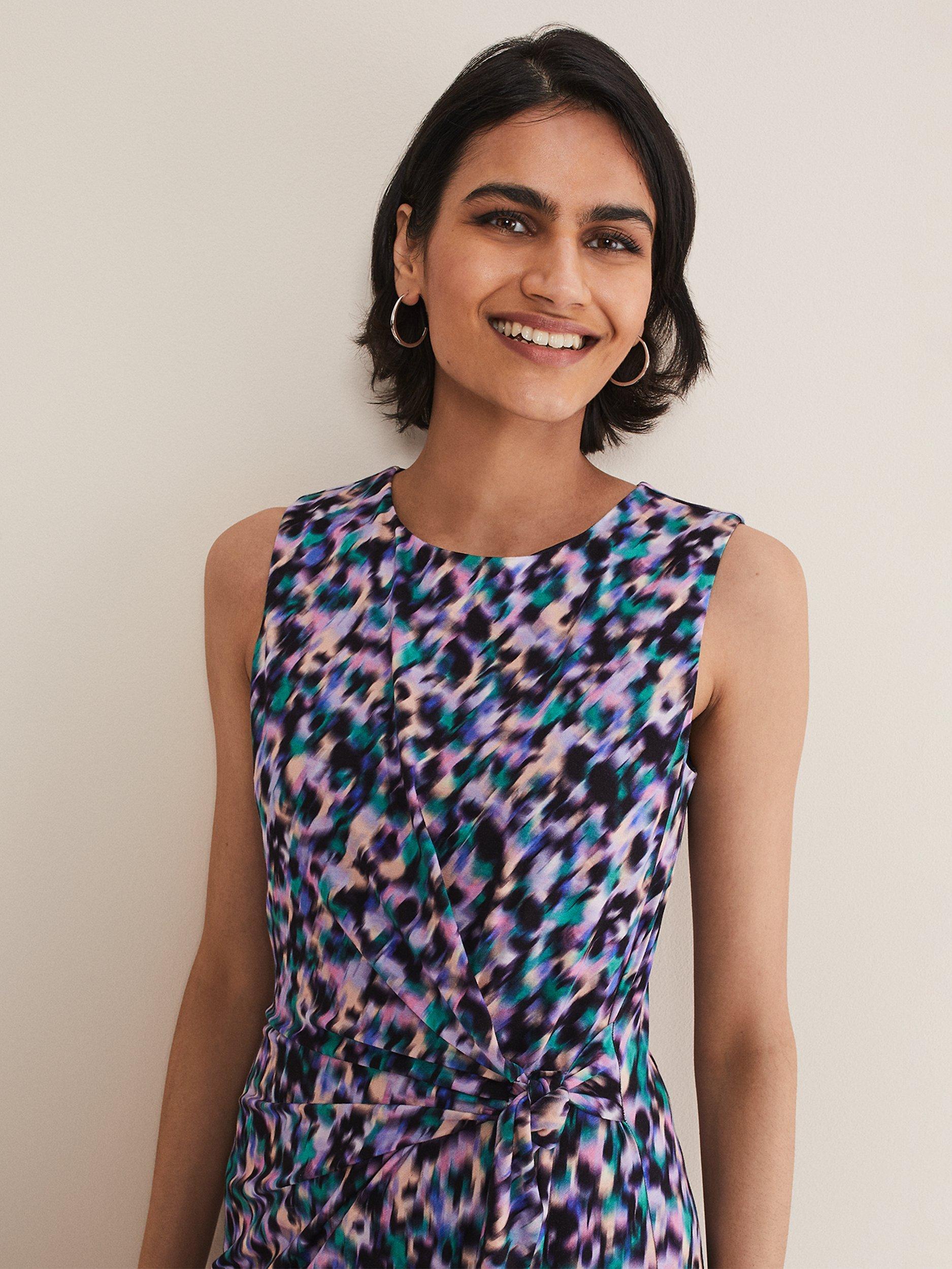 Product image 6 of 7, which shows Phase Eight Sasha Cap Sleeve Abstract Print Dress, Multi, 14