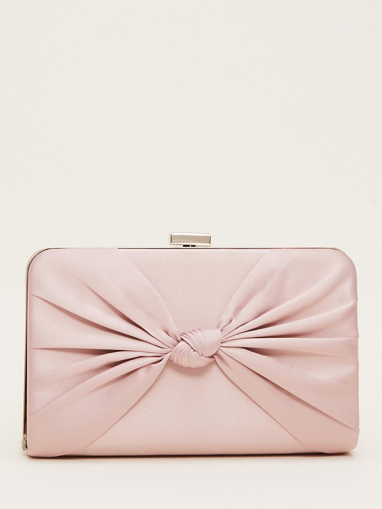 Product image 1 of 6, which shows Phase Eight Satin Knot Front Box Clutch Bag, Antique Rose, One Size