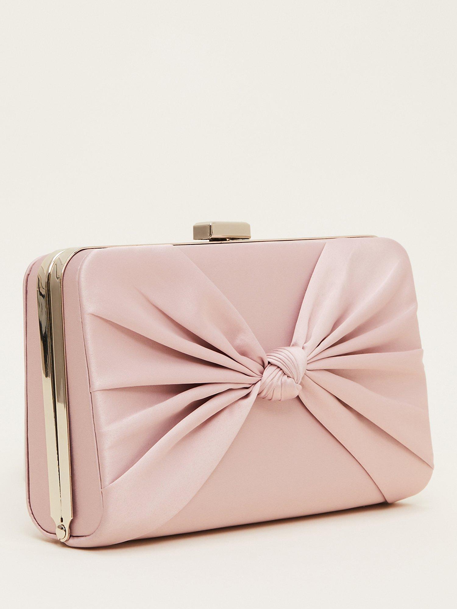 Product image 2 of 6, which shows Phase Eight Satin Knot Front Box Clutch Bag, Antique Rose, One Size