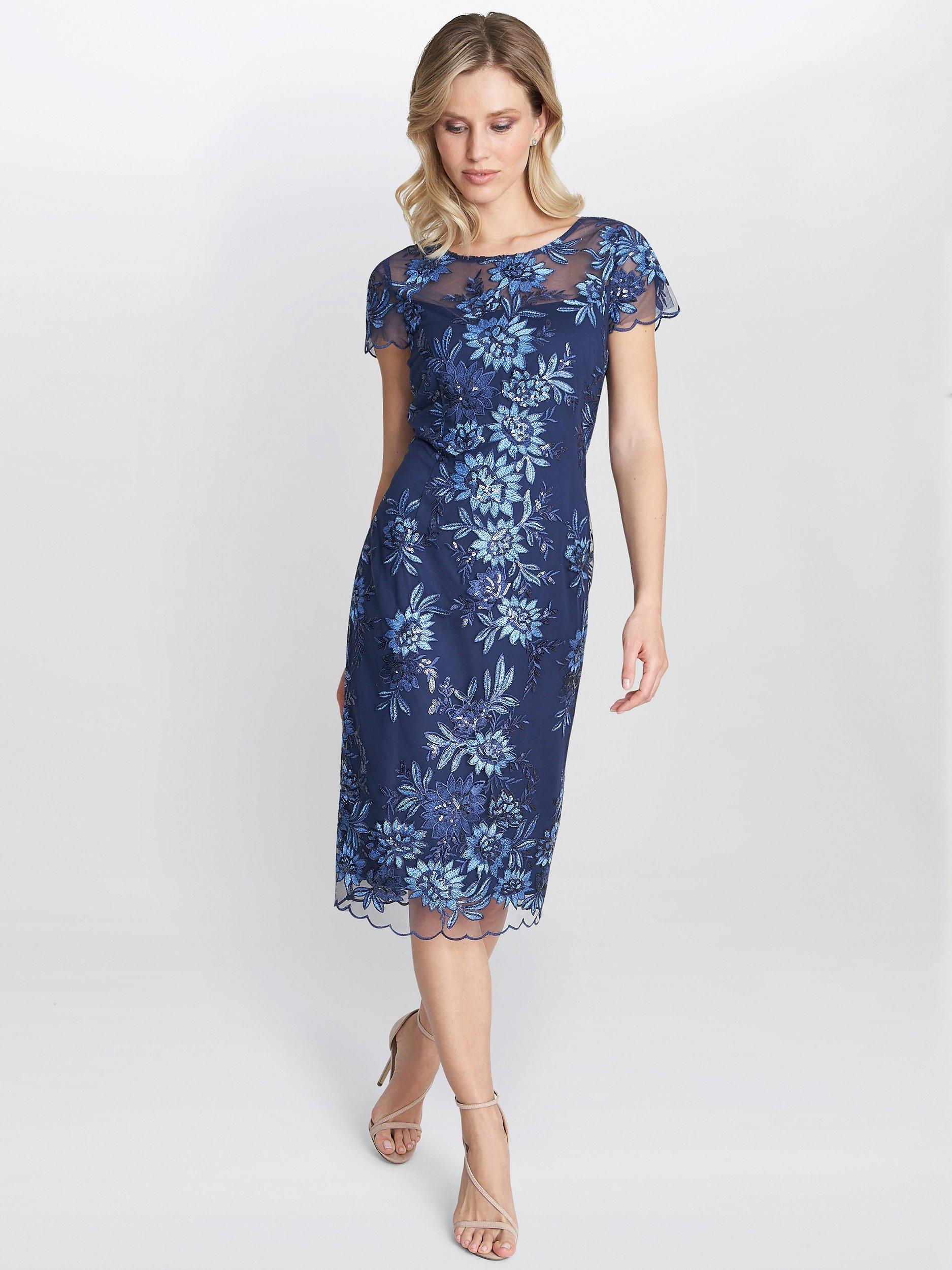 Product image 3 of 5, which shows Gina Bacconi Edna Embroidered Dress, Navy, 16