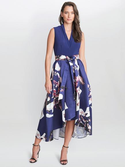 Gina Bacconi Megan Sleeveless Tie Waist Dress, Navy, Navy