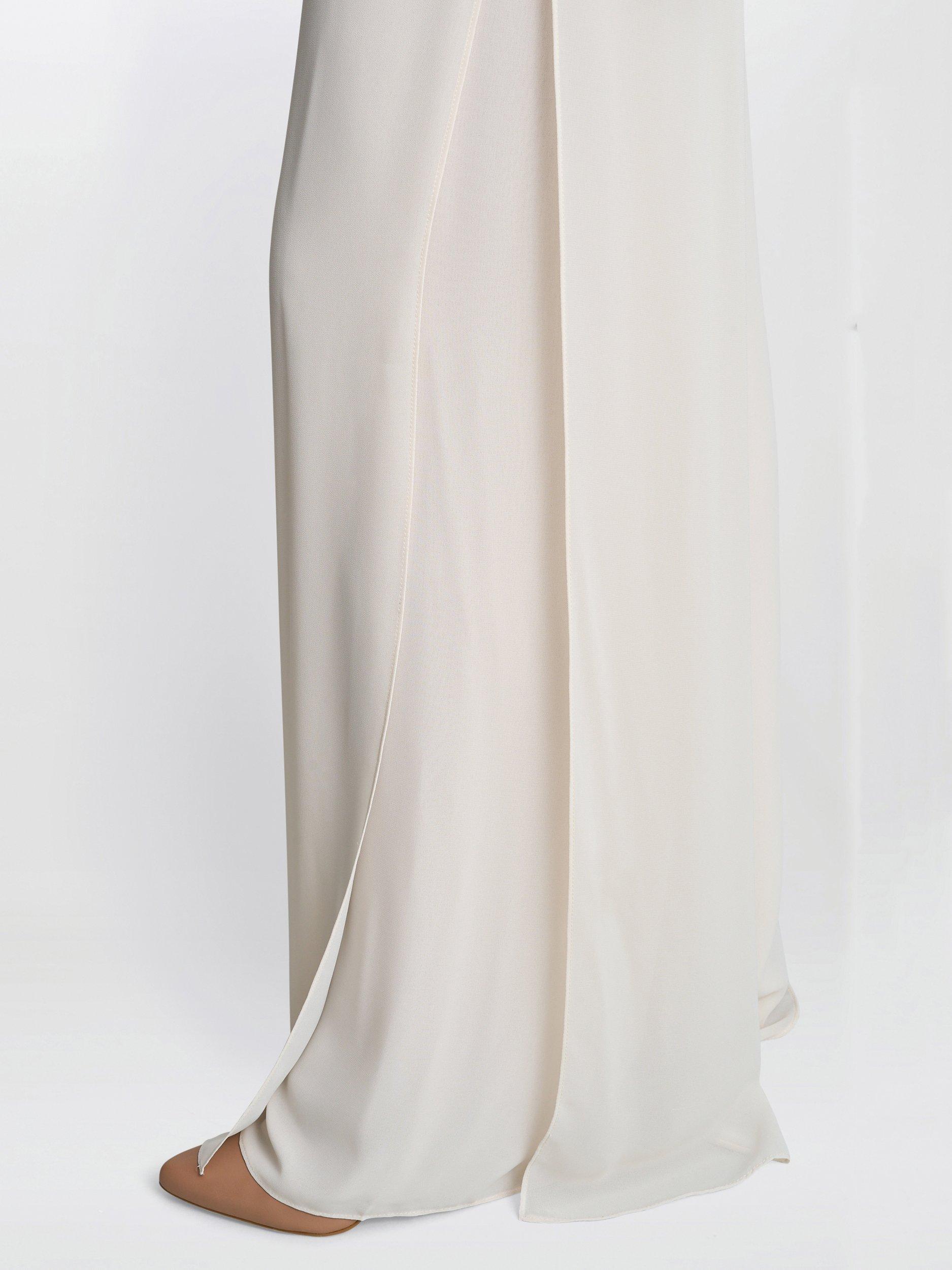 Product image 4 of 4, which shows Gina Bacconi Layered Chiffon Wide Leg Side Slit Trousers, Butter Cream, 8
