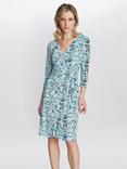 Gina Bacconi Desiray Leaf Print Jersey Dress, Turquoise