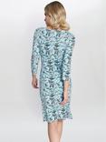 Gina Bacconi Desiray Leaf Print Jersey Dress, Turquoise