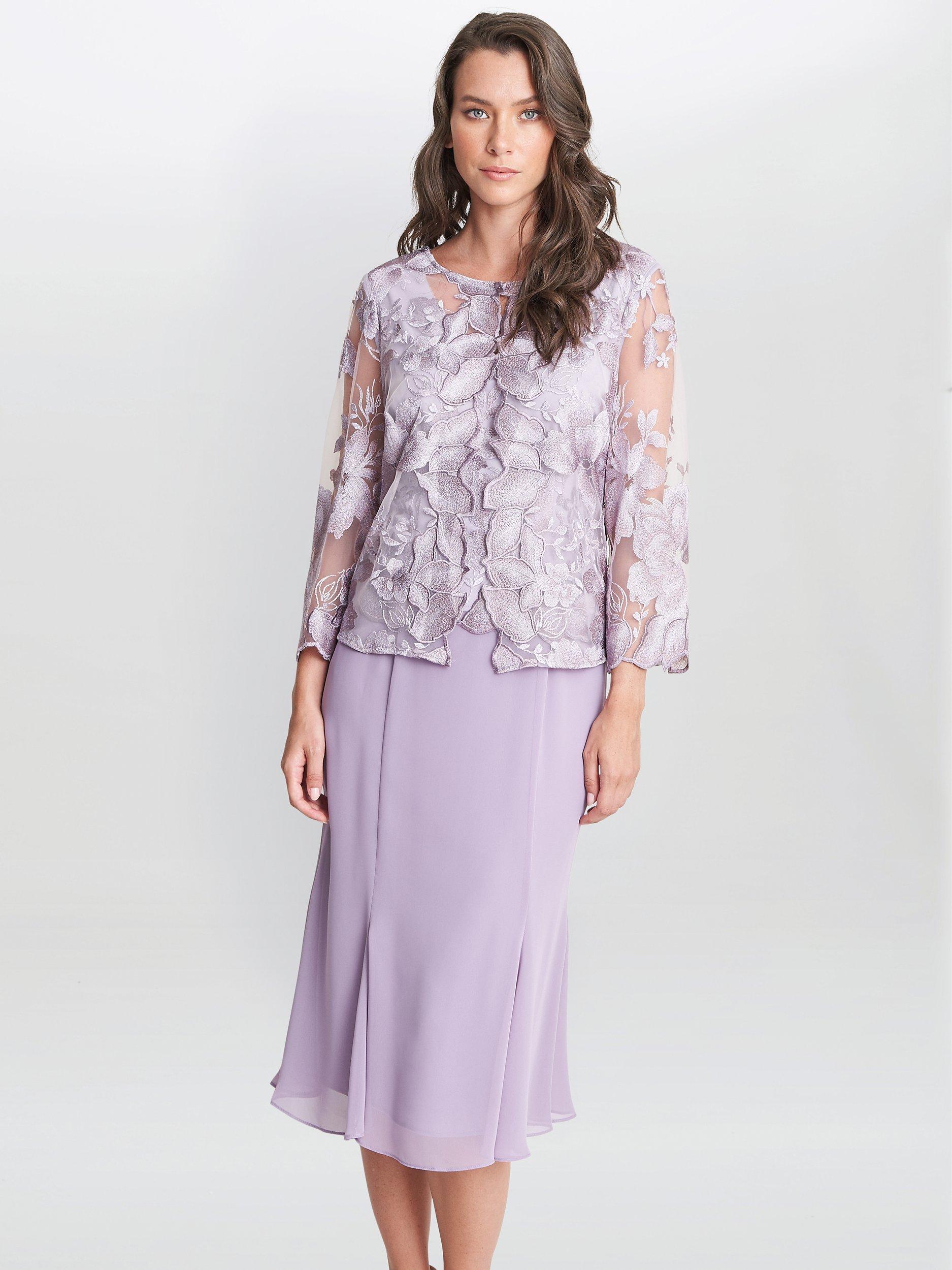 Gina Bacconi Nadine Midi Length Dress, Orchid Mist, 10