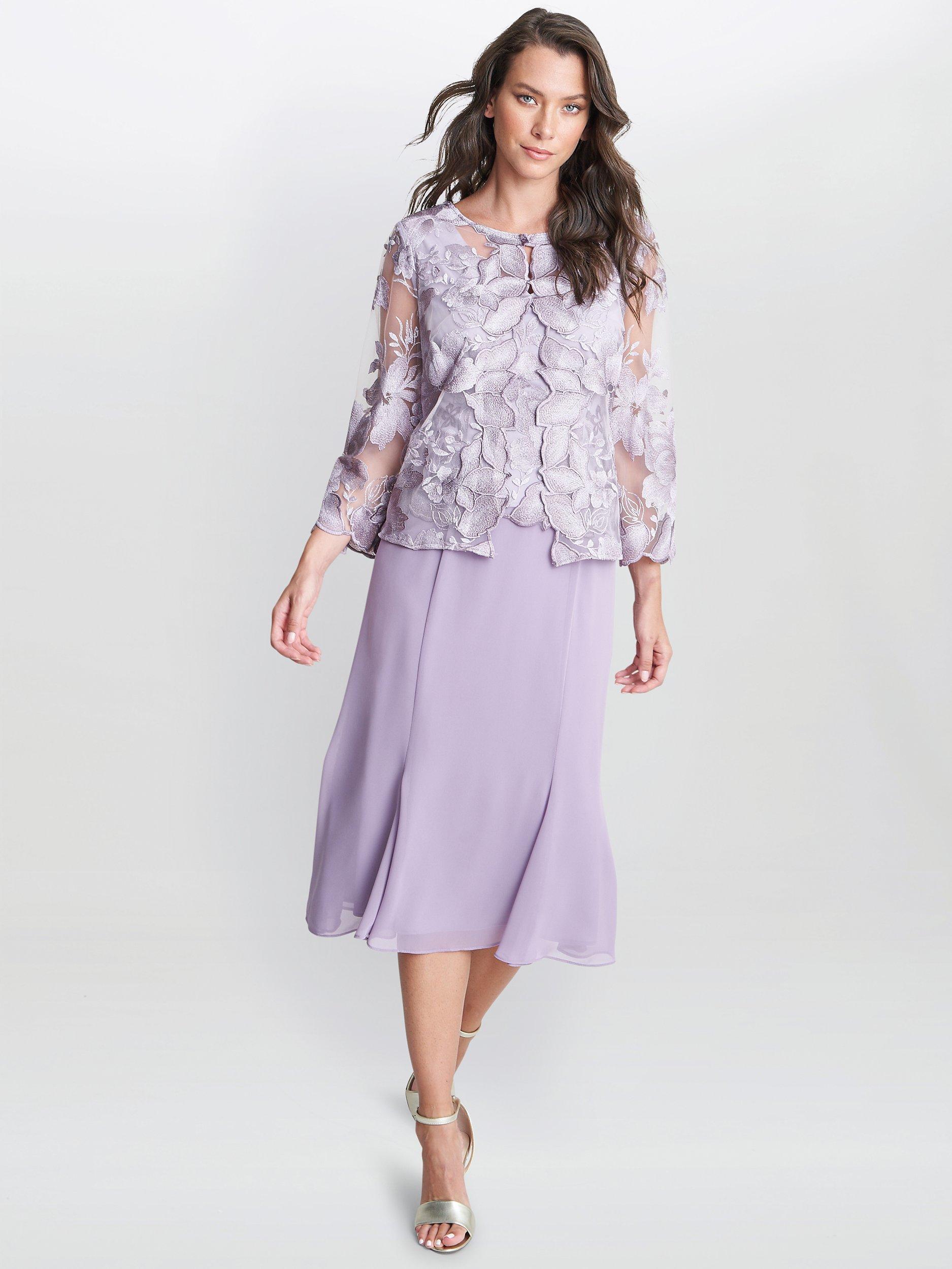 Gina Bacconi Nadine Midi Length Dress, Orchid Mist, 10