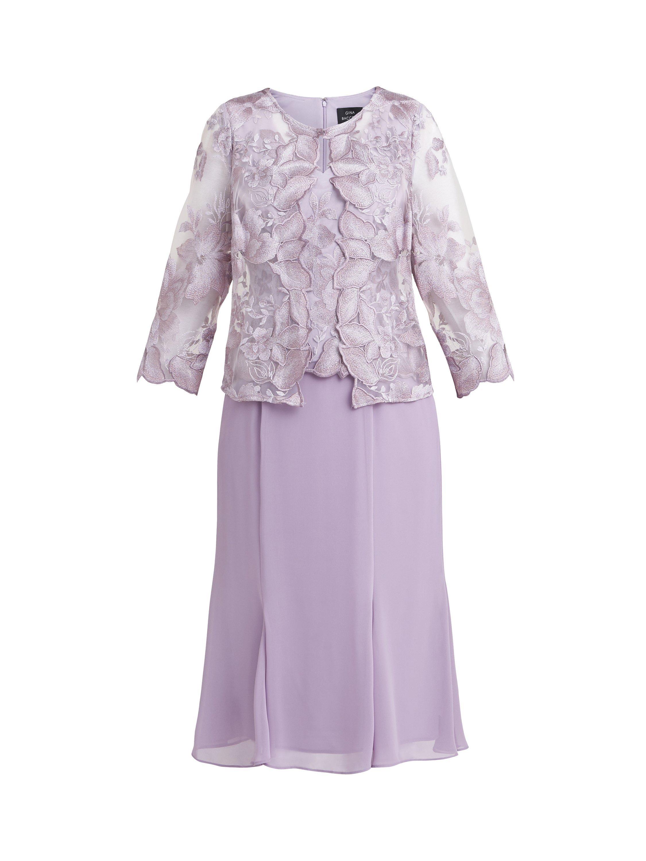 Gina Bacconi Nadine Midi Length Dress, Orchid Mist, 10