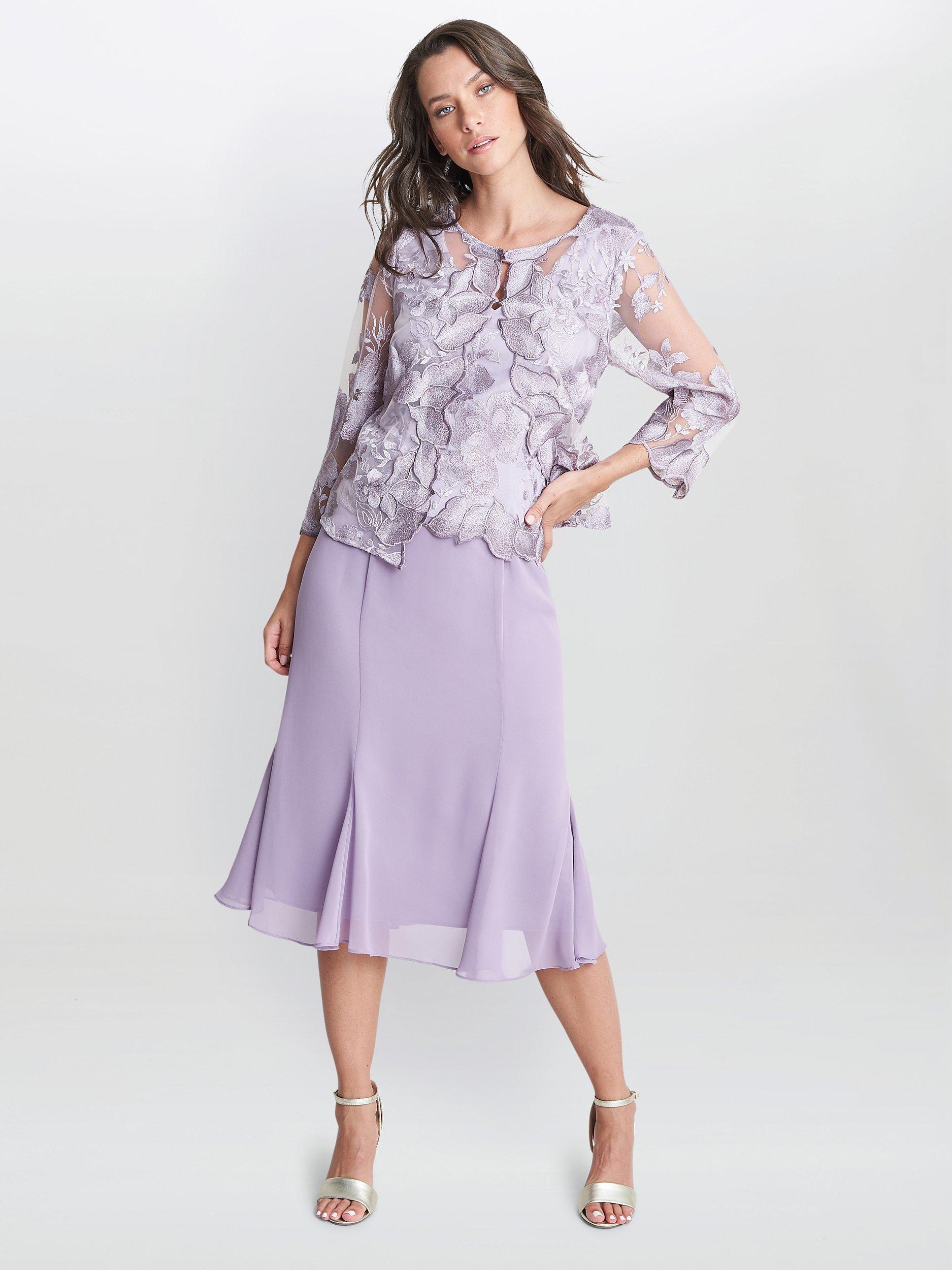 Gina Bacconi Nadine Midi Length Dress, Orchid Mist, 10