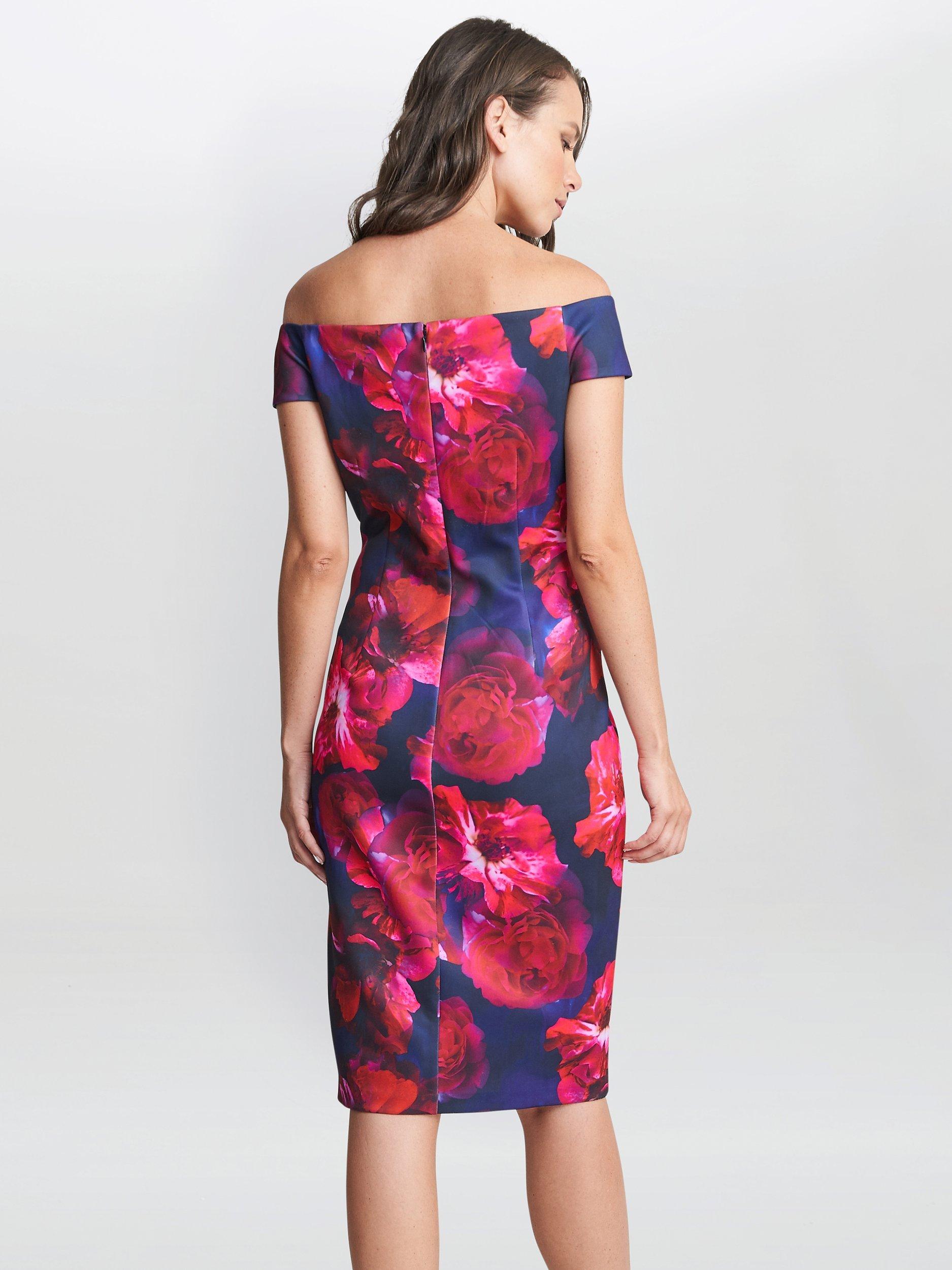 Product image 2 of 6, which shows Gina Bacconi Miley Floral Print Bardot Dress, Multi, 22