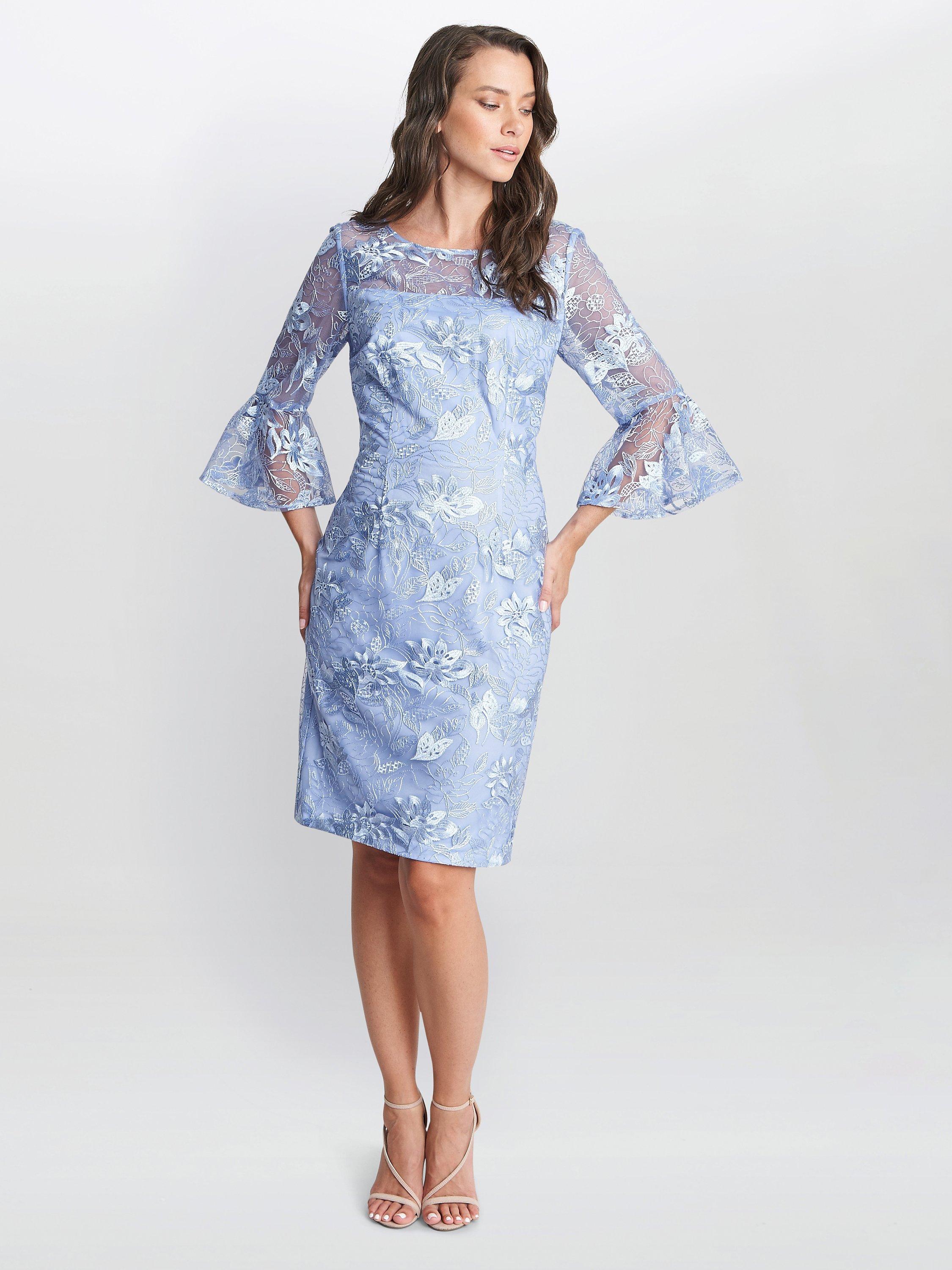 Gina Bacconi Michaela Floral Embroidered Shift Dress Hydrangea