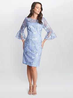 Gina Bacconi Michaela Floral Embroidered Shift Dress, Hydrangea, Hydrangea