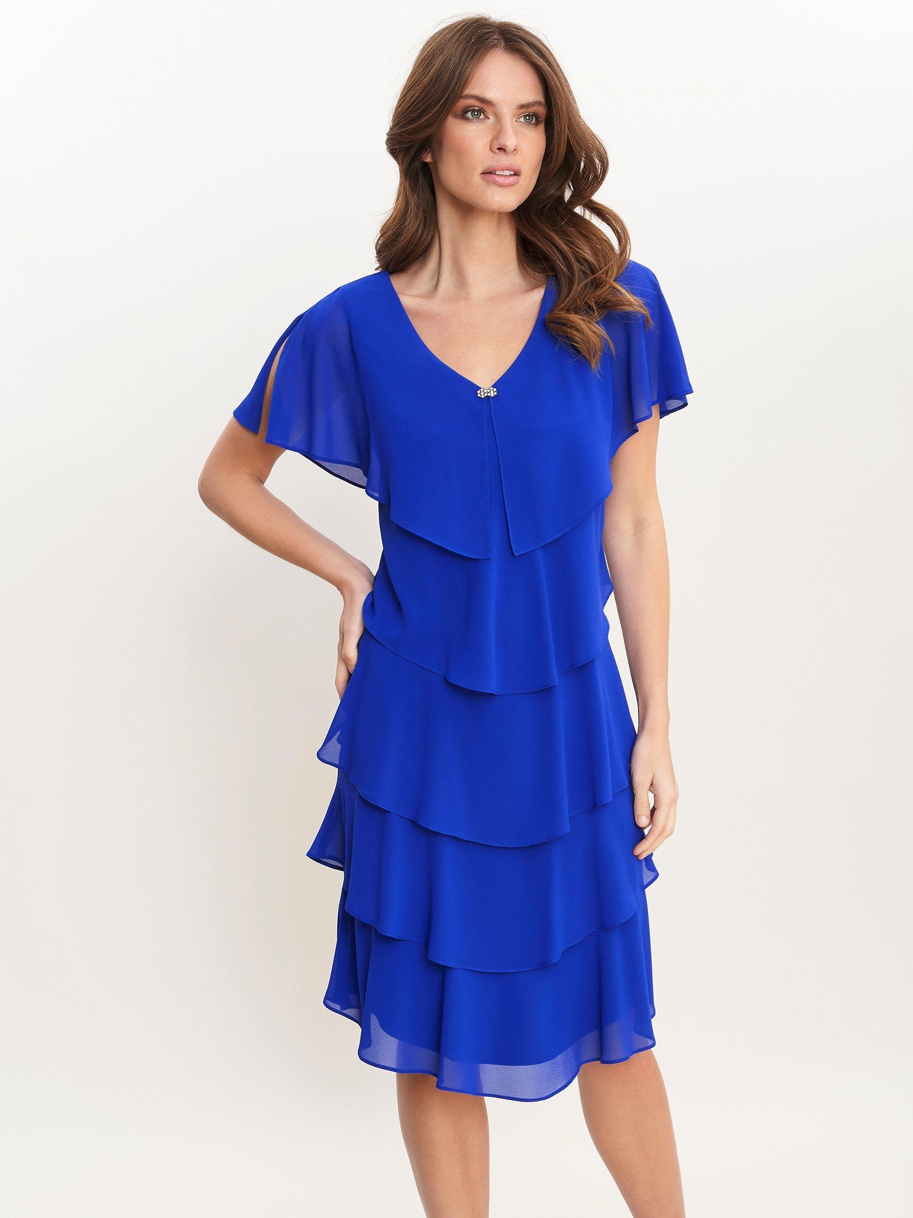 Gina Bacconi Bella Georgette Tiered Dress Cobalt