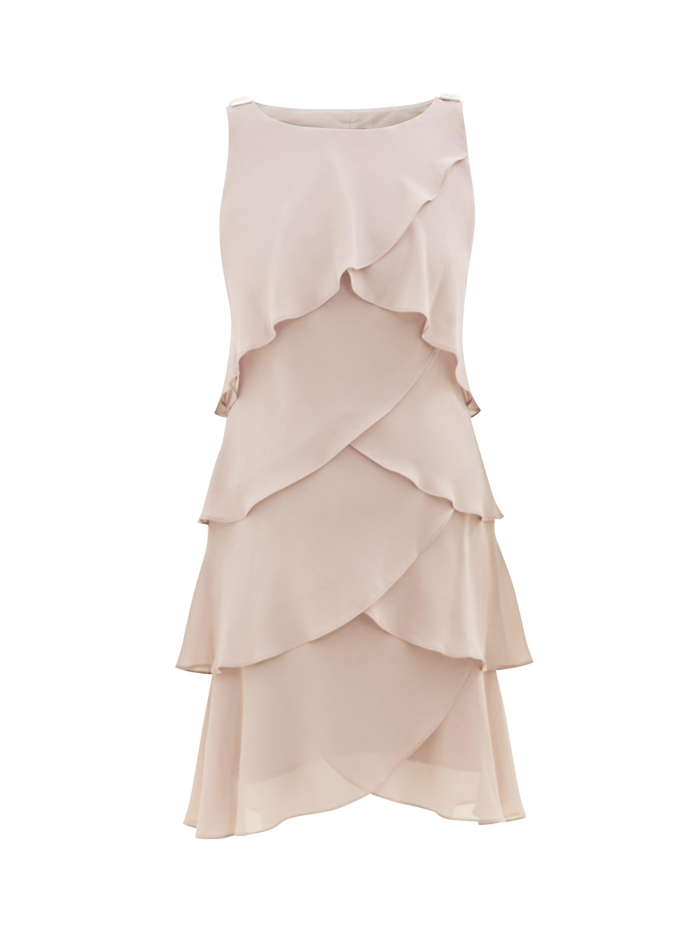 Product image 4 of 5, which shows Gina Bacconi Vesta Jewel-Shoulder Tiered Cocktail Knee Length Dress, Cashmere, 14