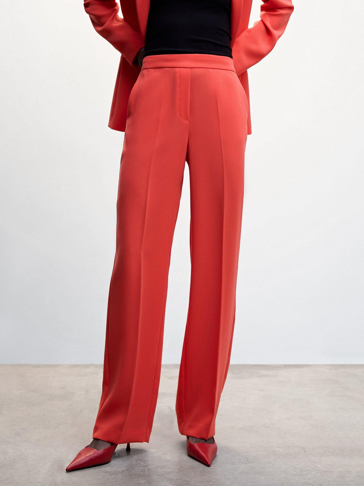 Mango Iguana Straight Leg Trousers, Bright Red