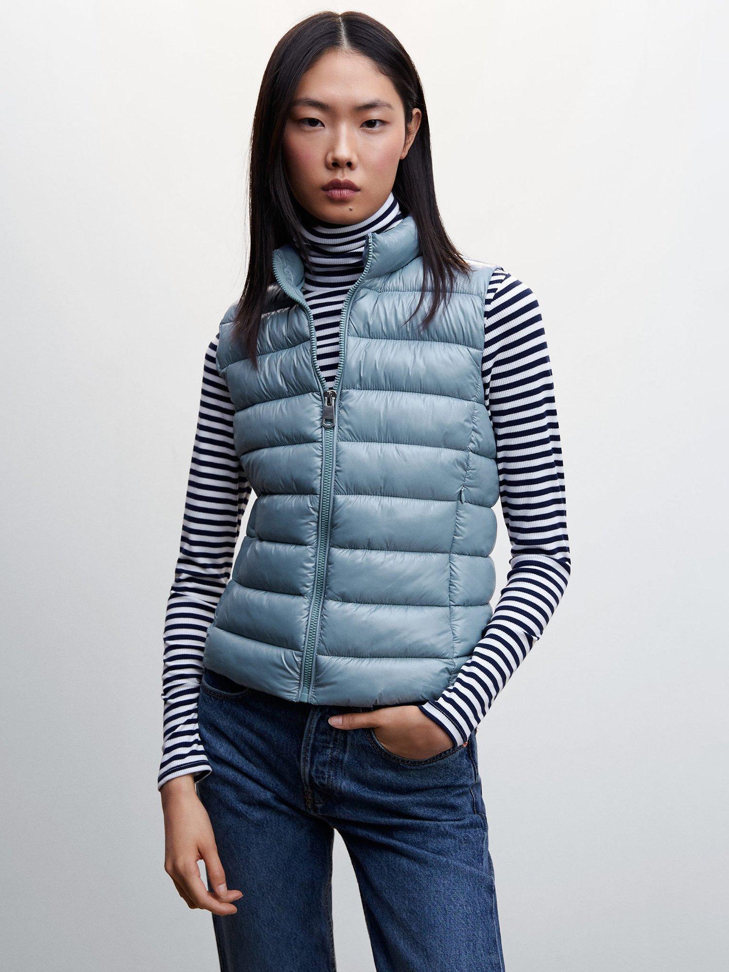 Mango Quilted Gilet, Pastel Blue