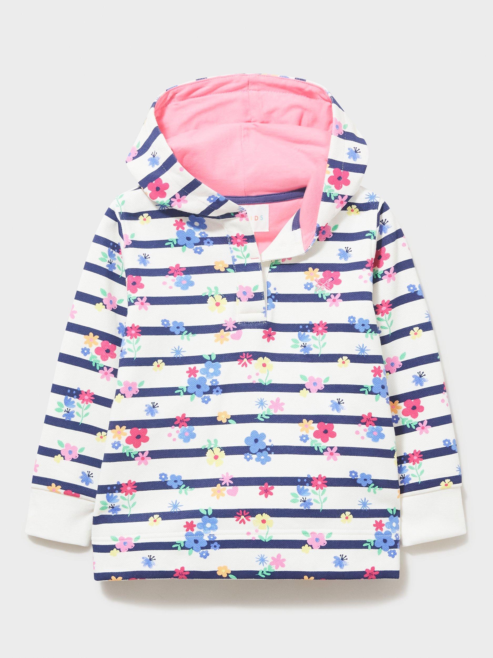 Crew Clothing Kids' Padstow Floral Stripe Sweatshirt, Multi White