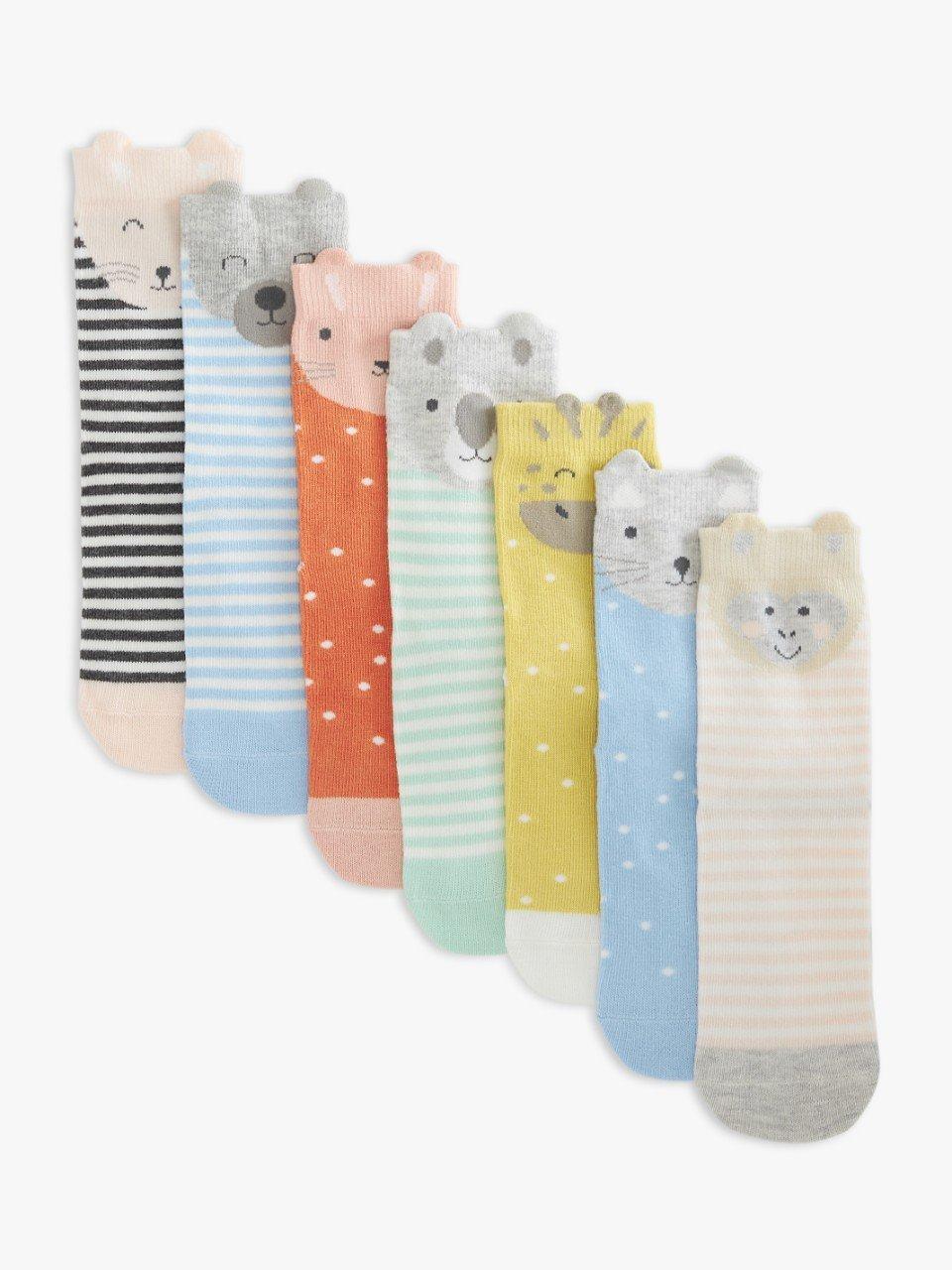 John Lewis Kids' Marl Cotton Rich Animal Ankle Socks, Pack of 7