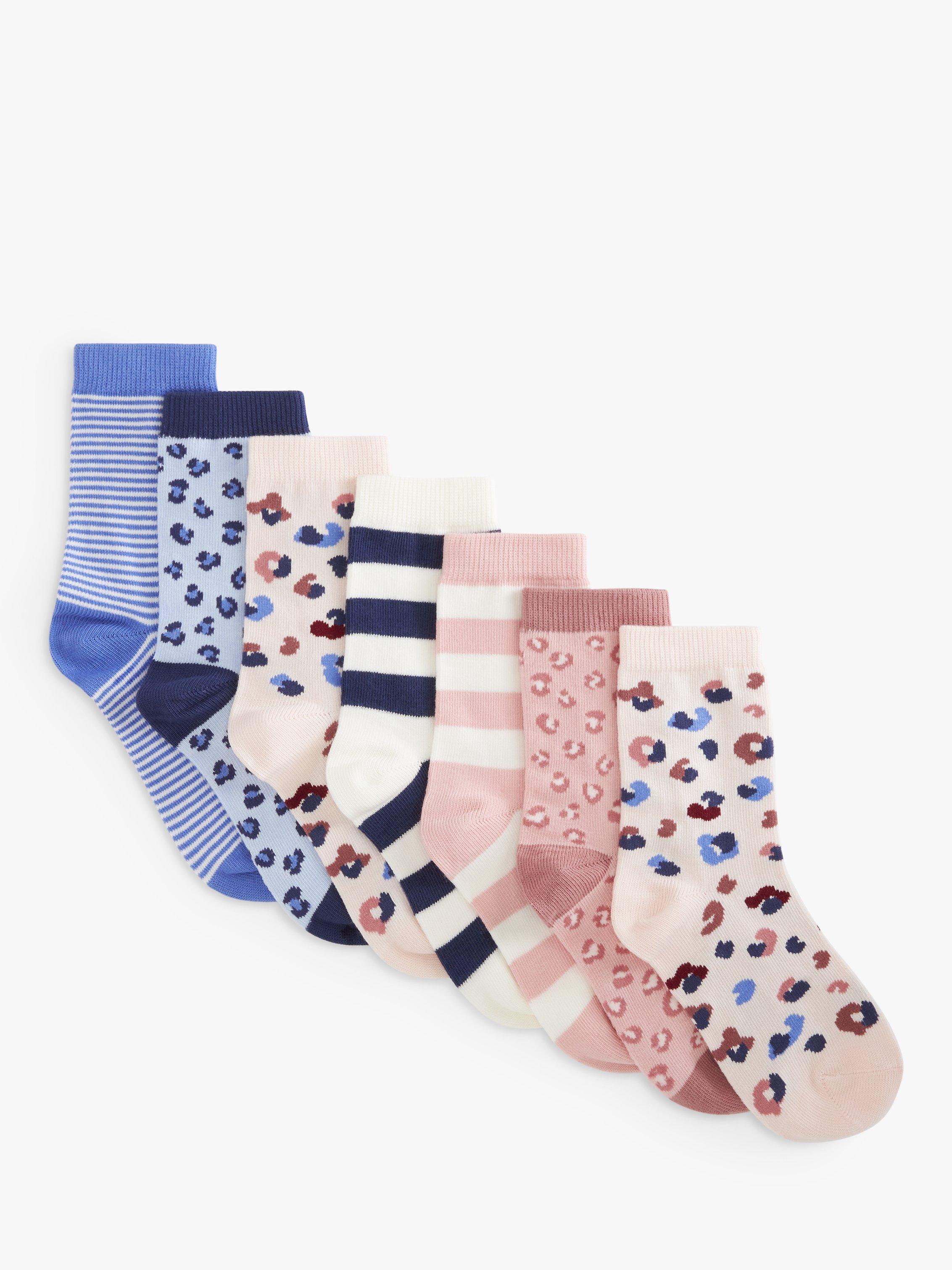 John Lewis Kids' Marl Cotton Rich Leopard Ankle Socks, Pack of 7