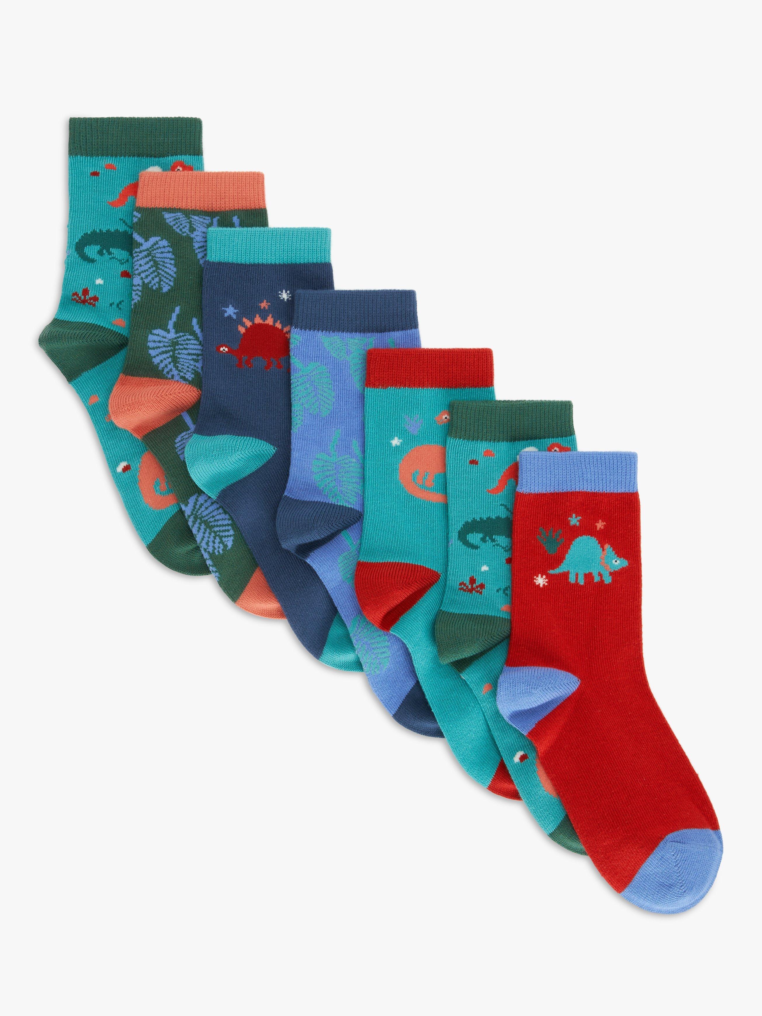 John Lewis Kids' Dino Socks, Pack of 7, Multi, 4-7